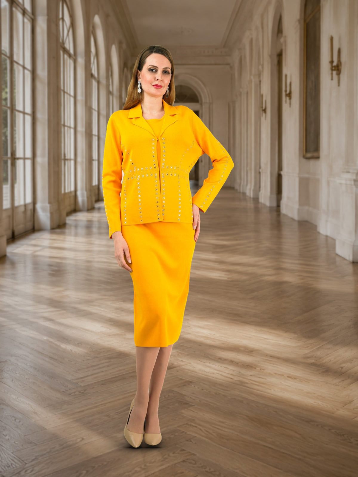 2-Piece Long Sleeve Mid-Length Skirt Suit