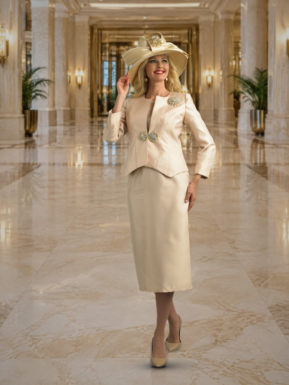 2-Piece Long Sleeve Mid-Length Skirt Suit