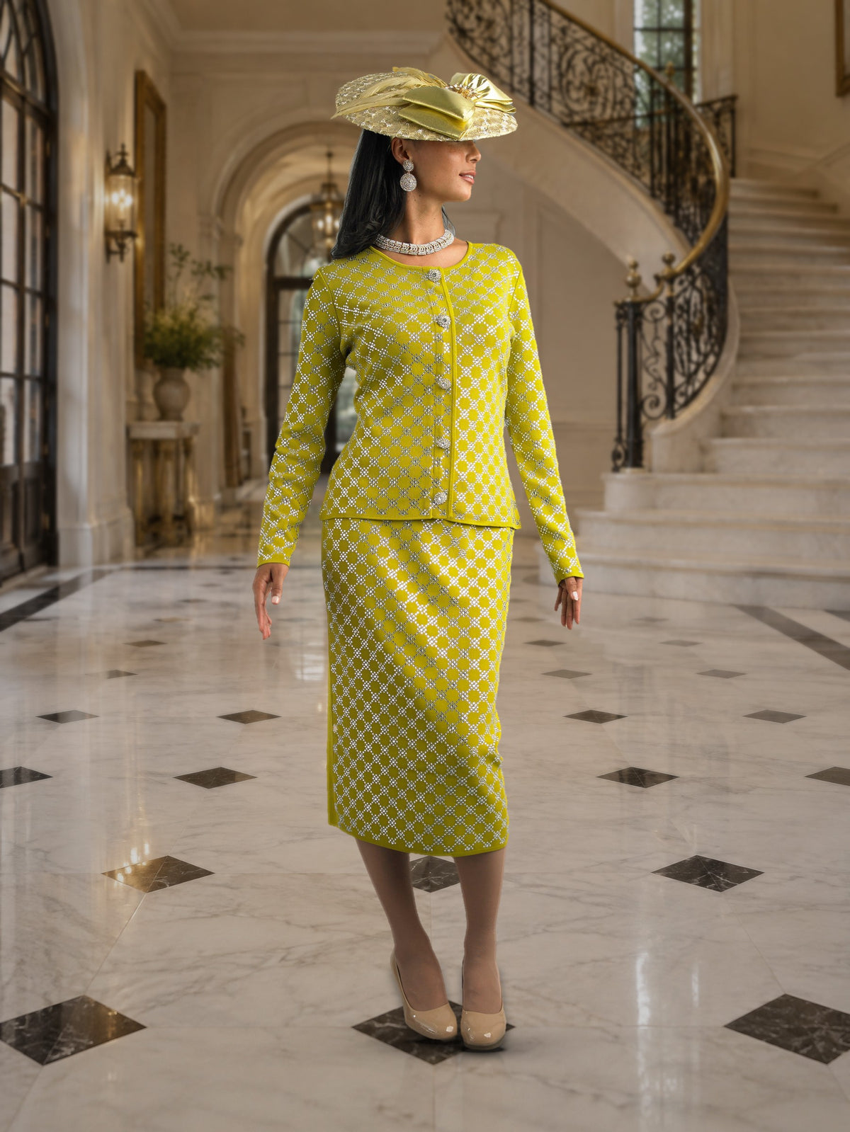 2-Piece Long Sleeve Mid-Length Skirt Suit