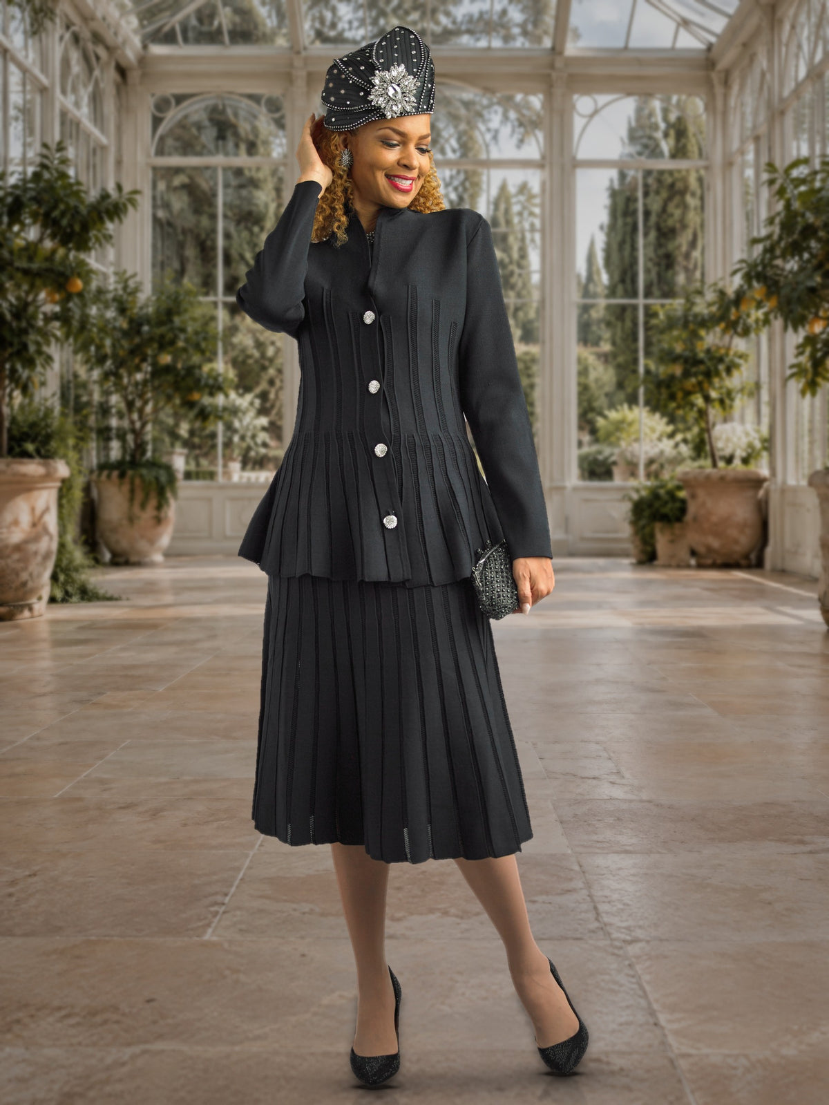 3-Piece Long Sleeve Mid-Length Skirt Suit