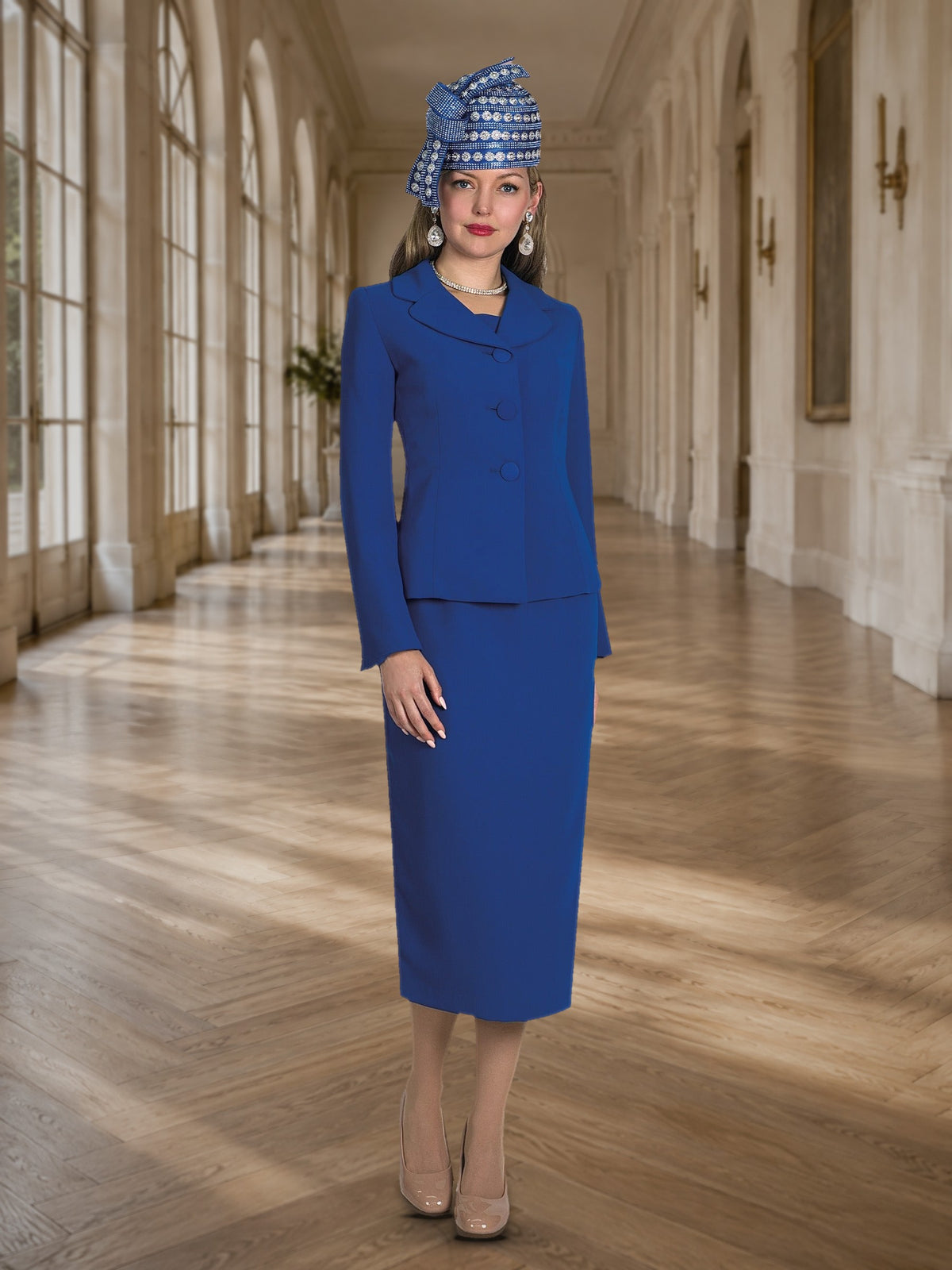 2-Piece French Crepe Skirt Suit w/ Cover Buttons