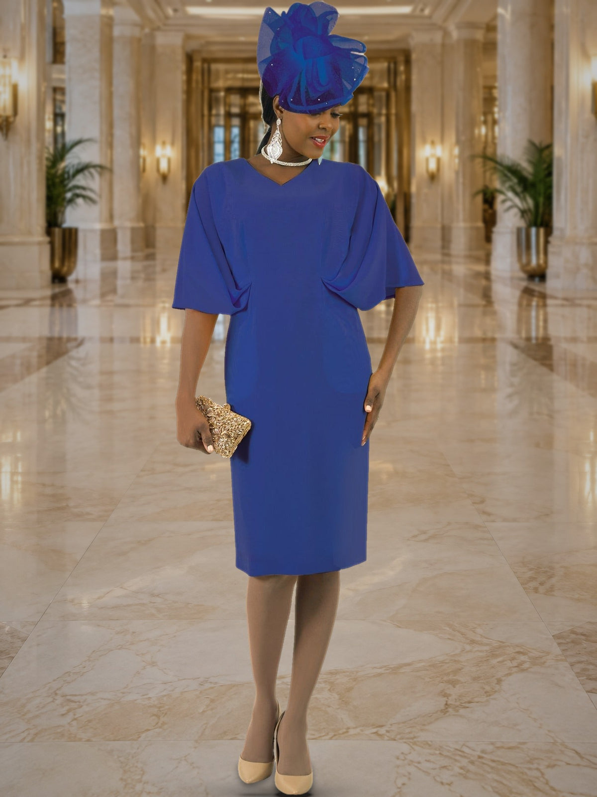 French Crepe Dress w/ Dramatic Sleeves