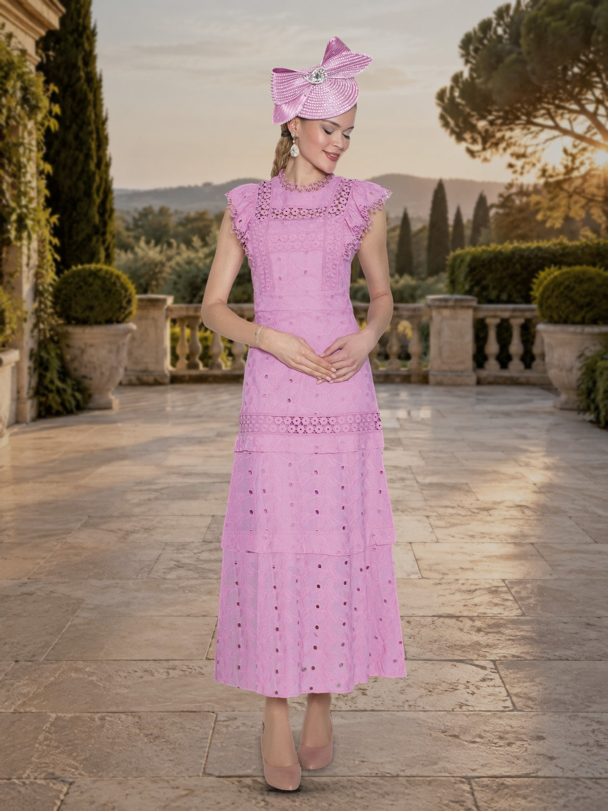 Lace Dress w/ Flutter Cap Sleeves