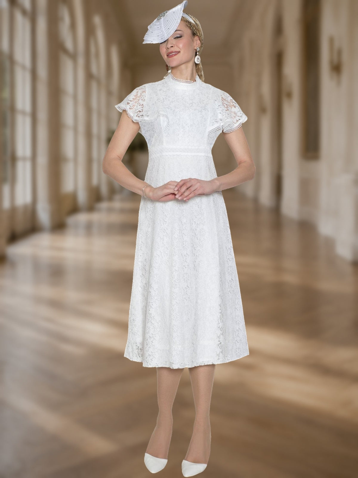 Lace Dress w/ Flutter Cape Sleeves