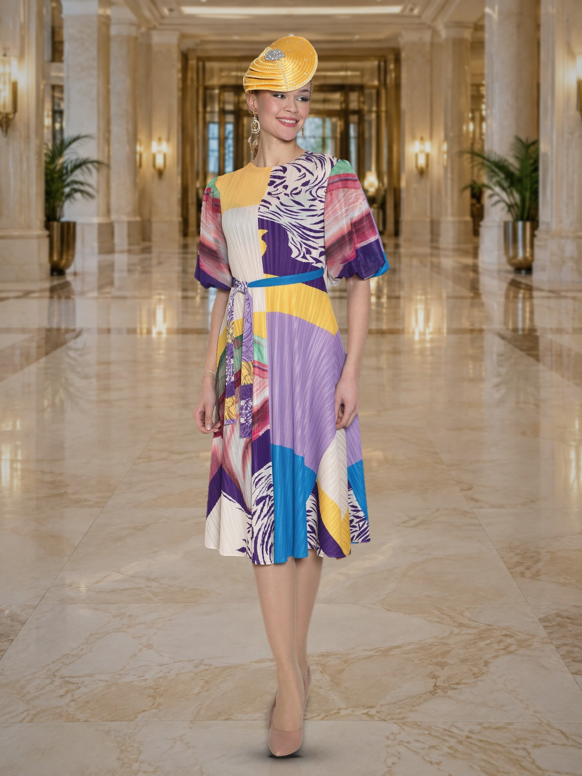 Fine Pleated Maxi Dress w/ Removable Belt