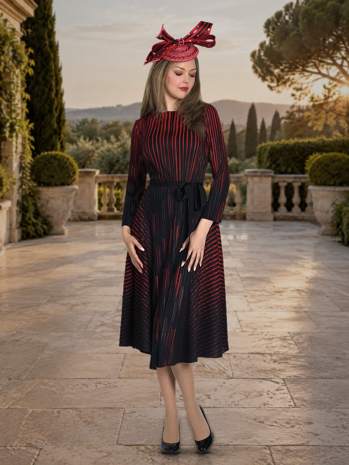 Fine Pleated Maxi Dress w/ Removable Belt