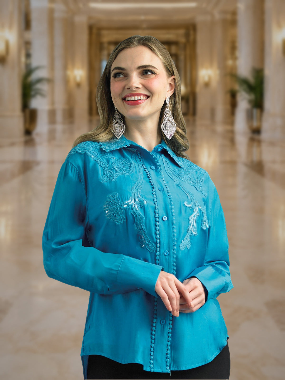 2-Piece Cotton Blend Blouse and Lace Trimming