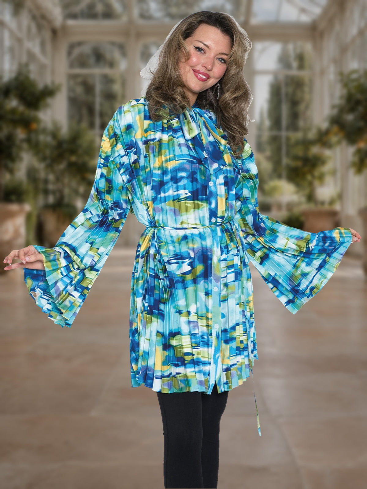 Fine Poly Silky Feel Blouse w/ Removable Belt