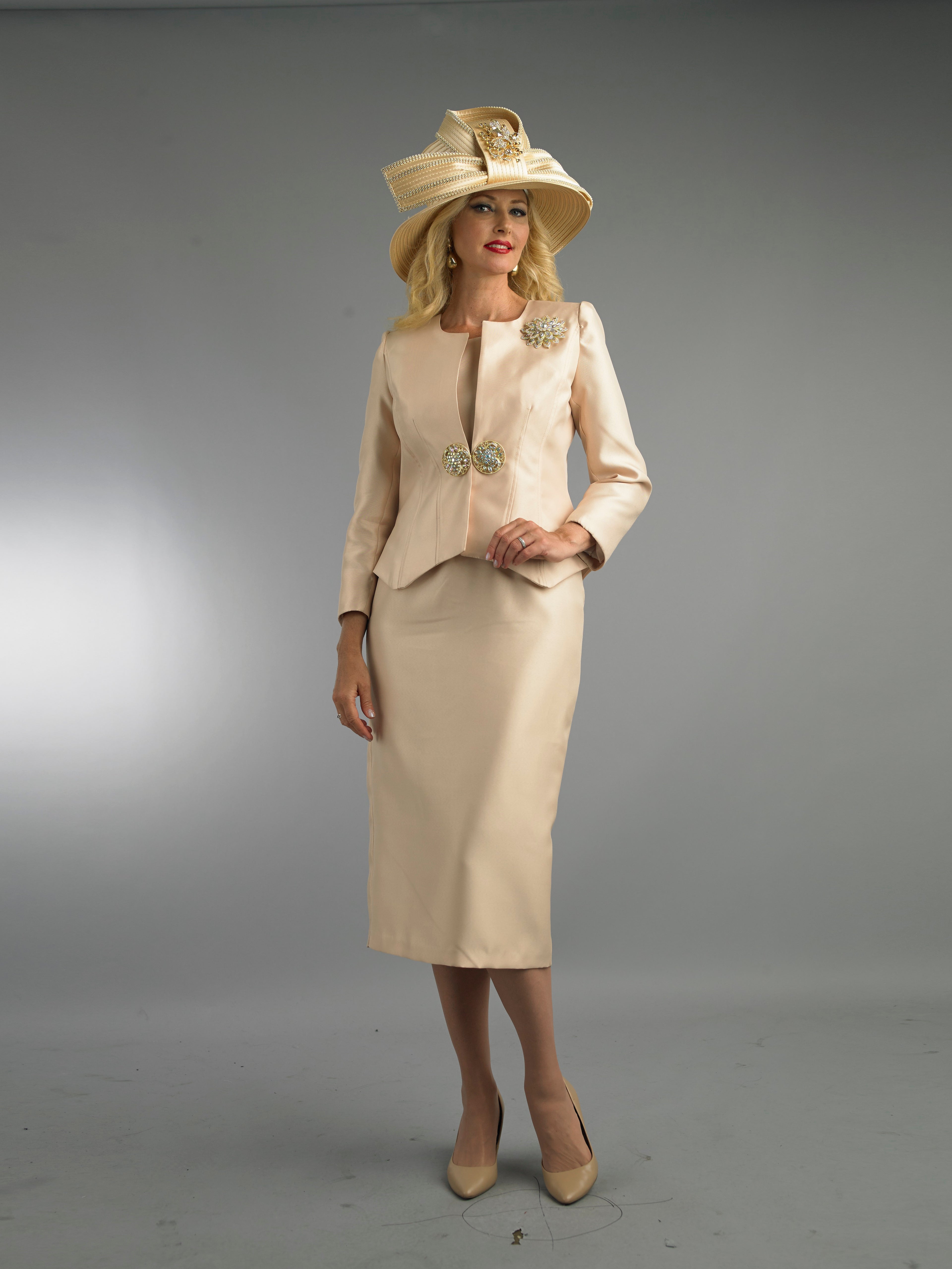4707 - 2 Piece Long Sleeve Mid-Length Skirt Suit