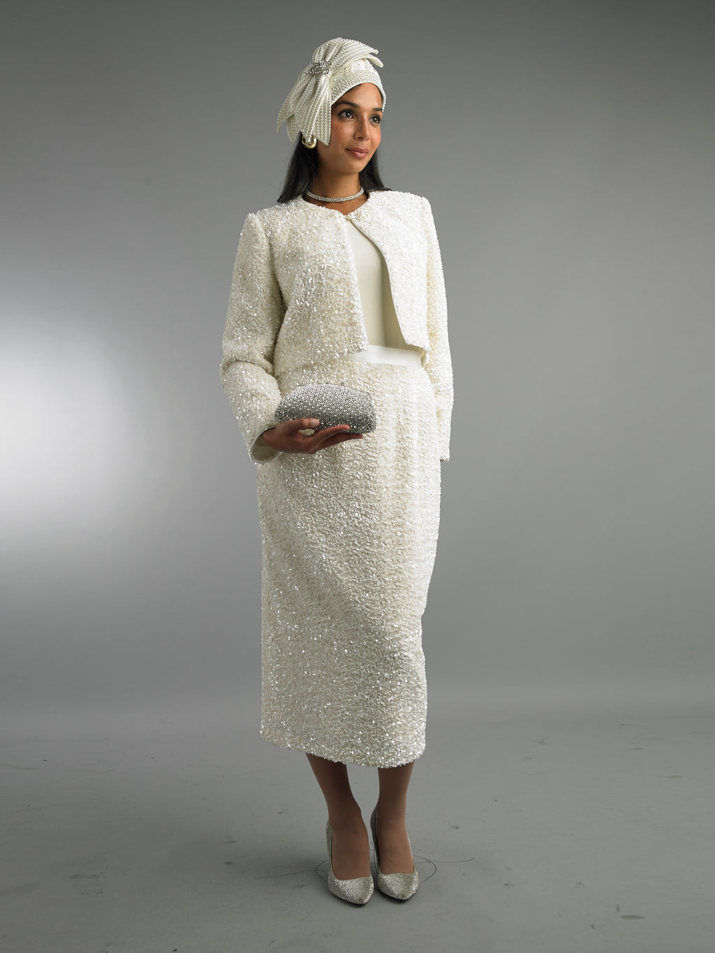 5013 - 2 Piece Long Sleeve Mid-Length Skirt Suit