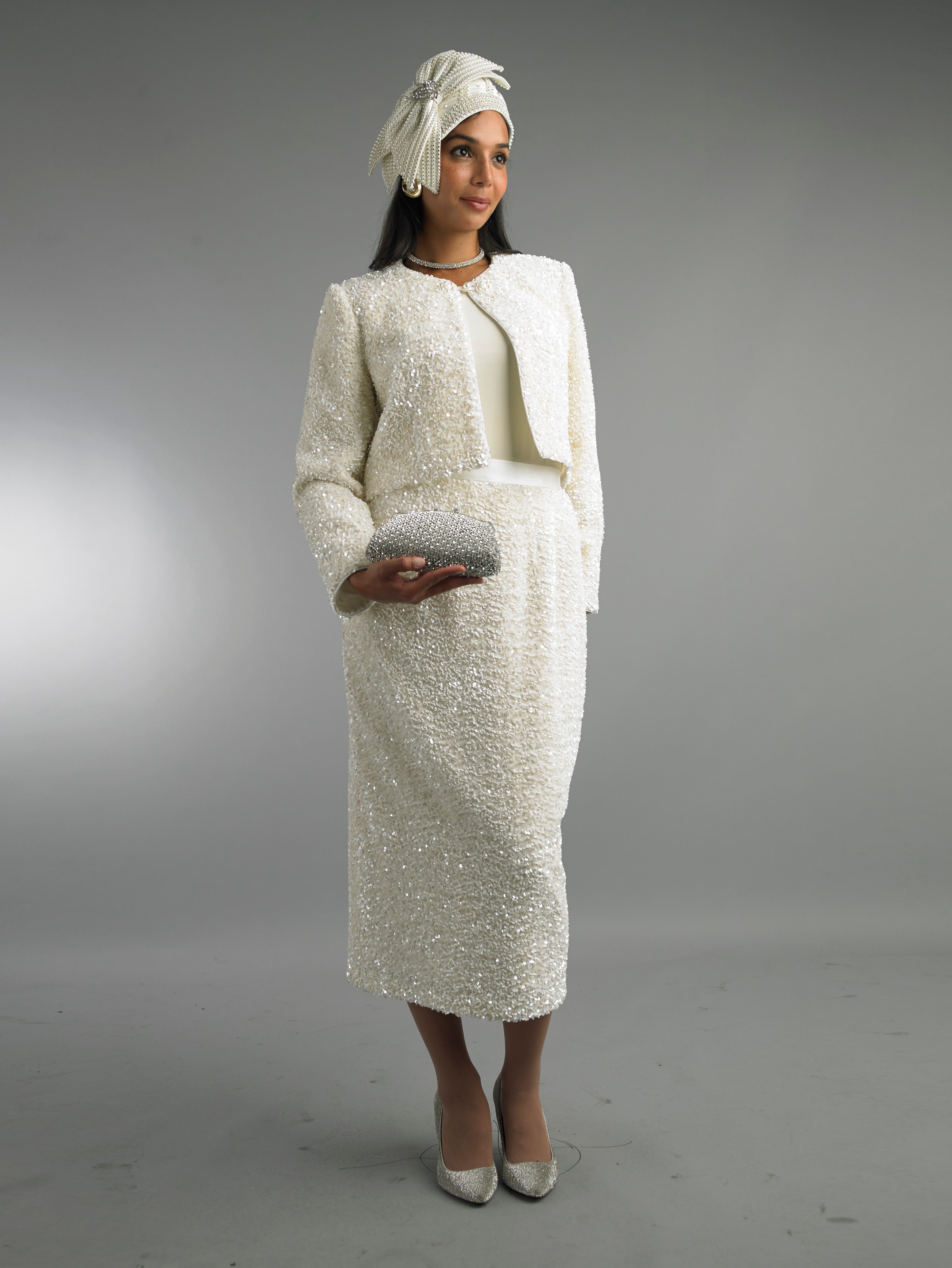 5013 - 2 Piece Long Sleeve Mid-Length Skirt Suit