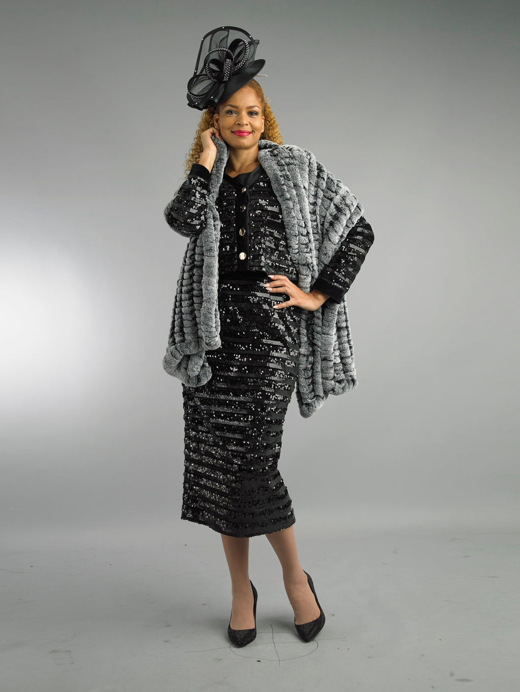 5014 - 2 Piece Long Sleeve Mid-Length Skirt Suit