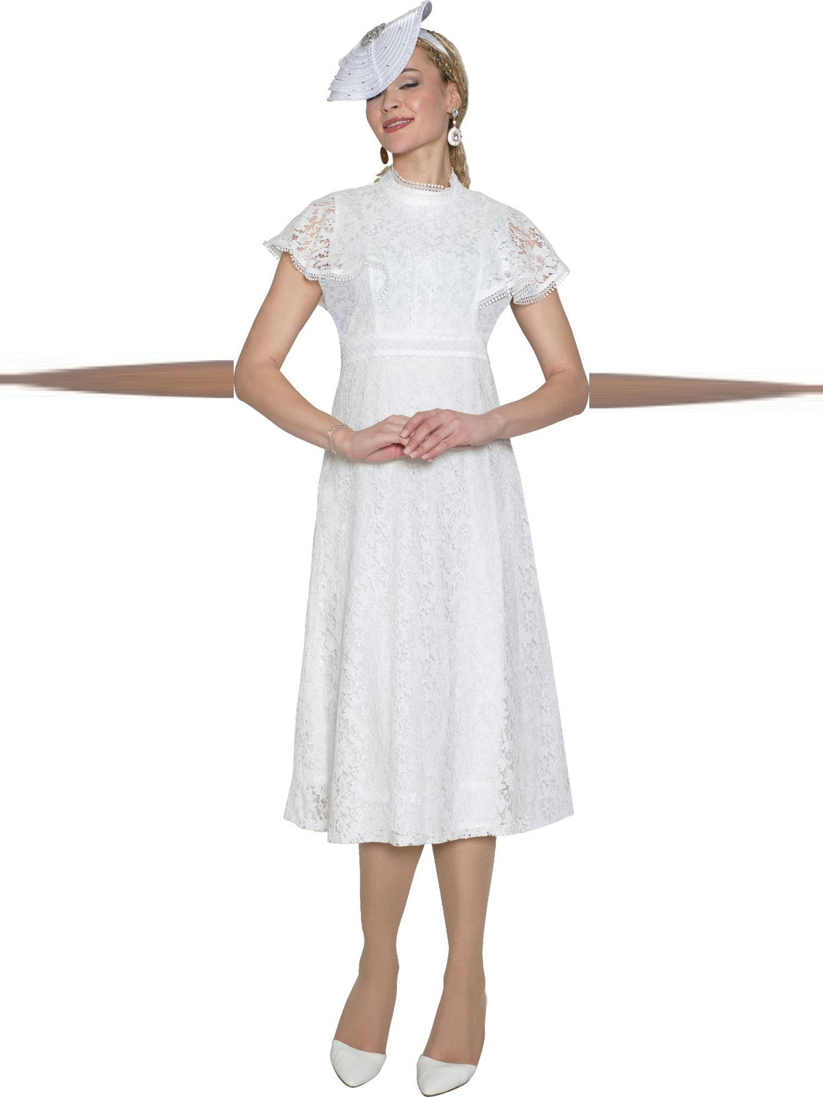 Lily & Taylor Lace Dress w/ Flutter Cape Sleeves