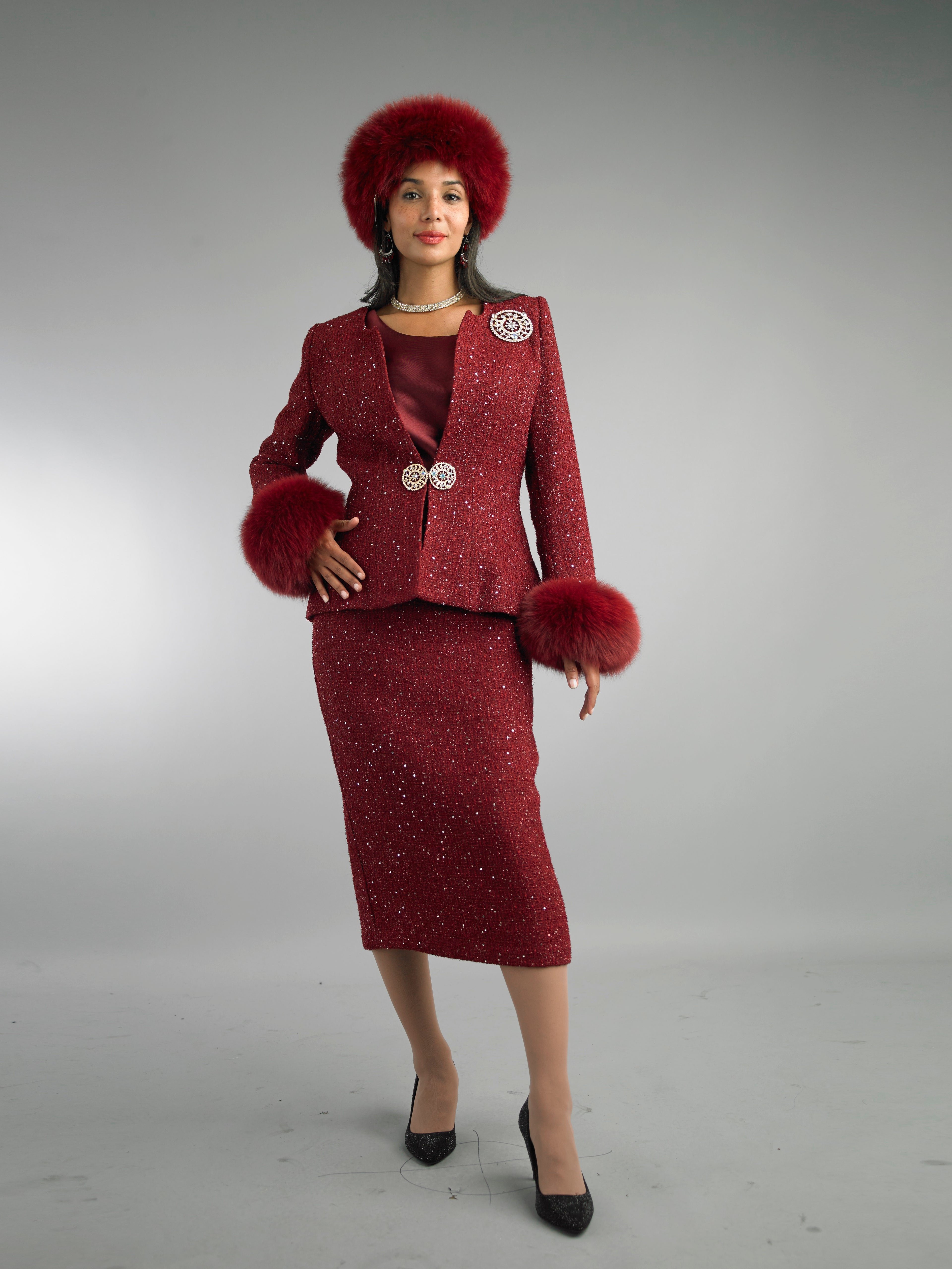 5085 - 3 Piece Long Sleeve Mid-Length Skirt Suit