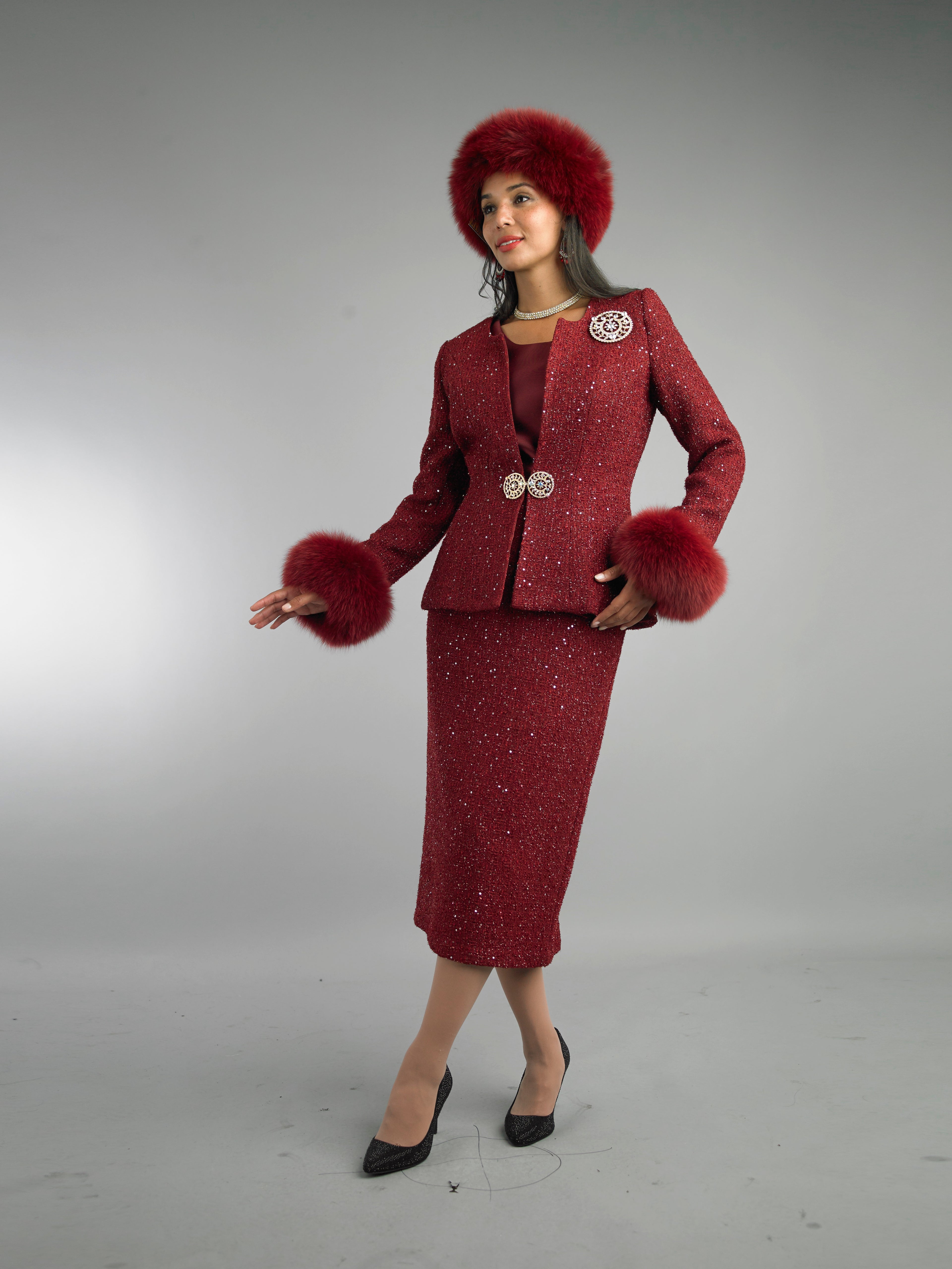 5085 - 3 Piece Long Sleeve Mid-Length Skirt Suit