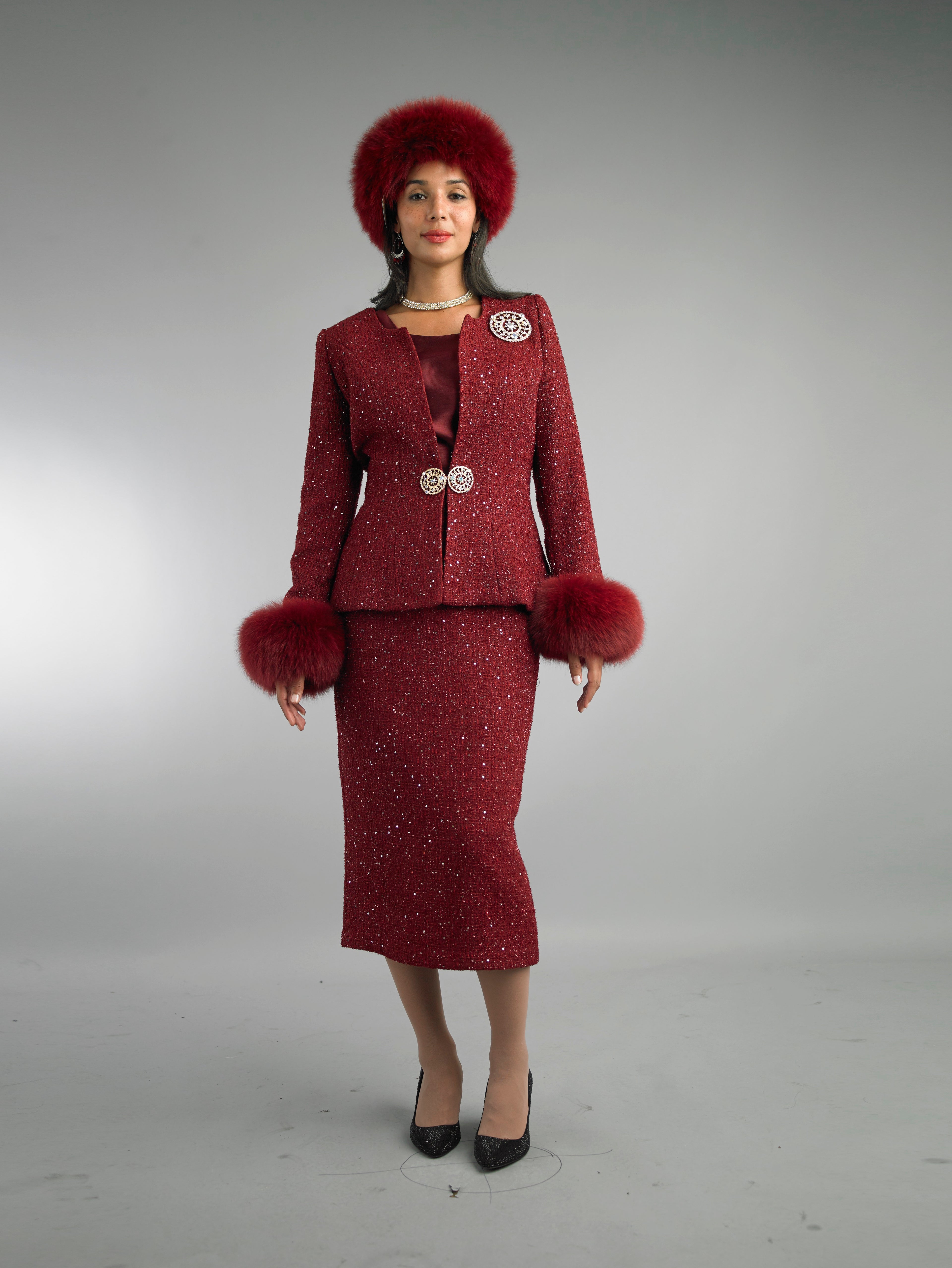 5085 - 3 Piece Long Sleeve Mid-Length Skirt Suit