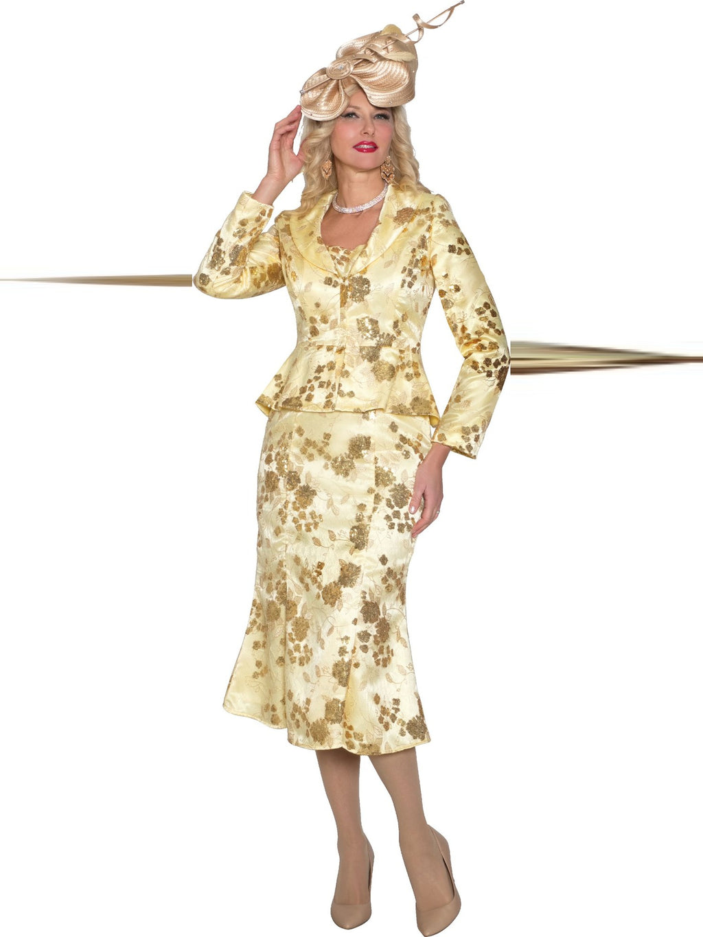 Lily & Taylor 2-Piece Light Sequin Lace Skirt Suit w/ Zipper Front Jacket