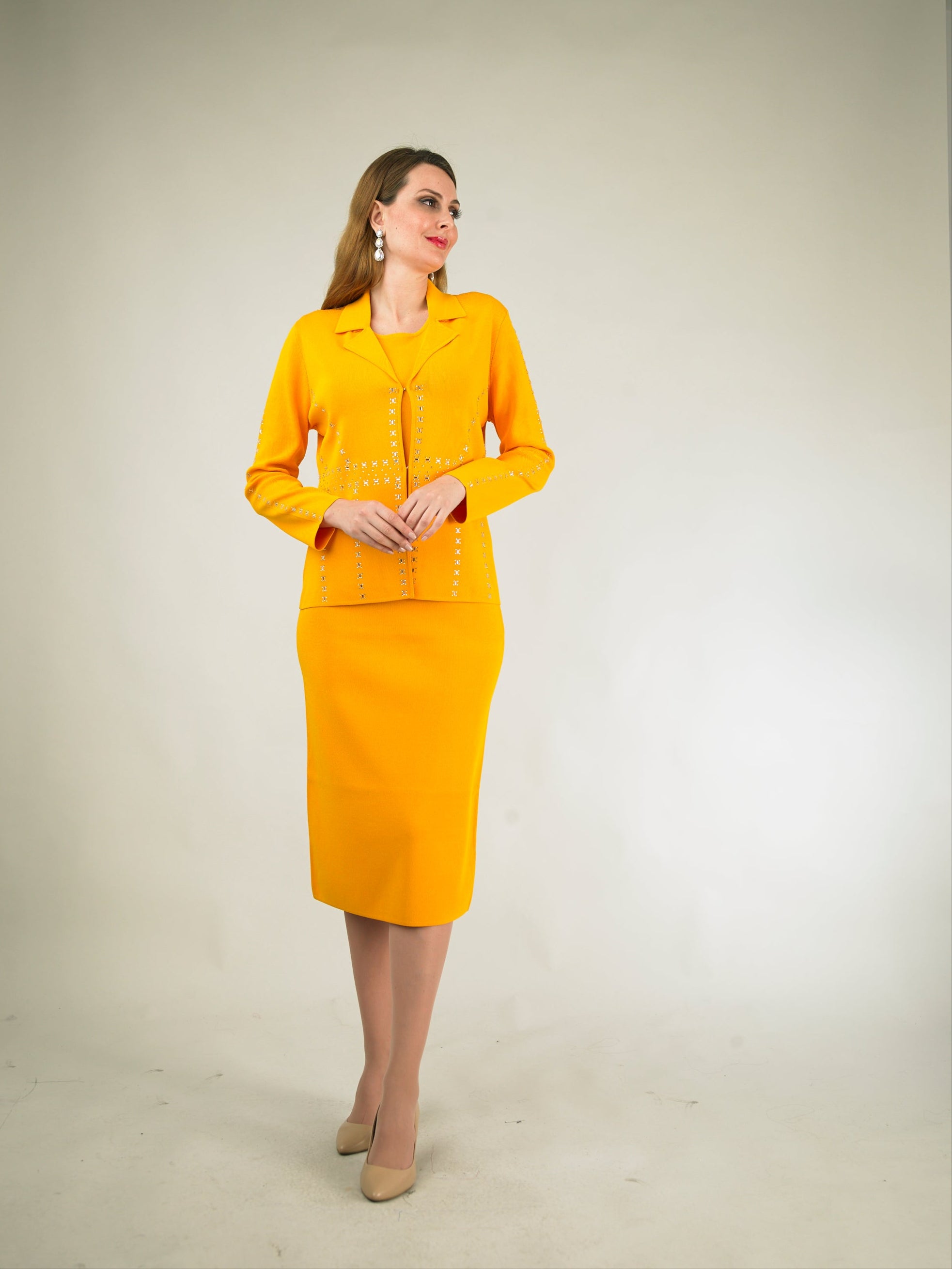769 - 2 Piece Long Sleeve Mid-Length Skirt Suit
