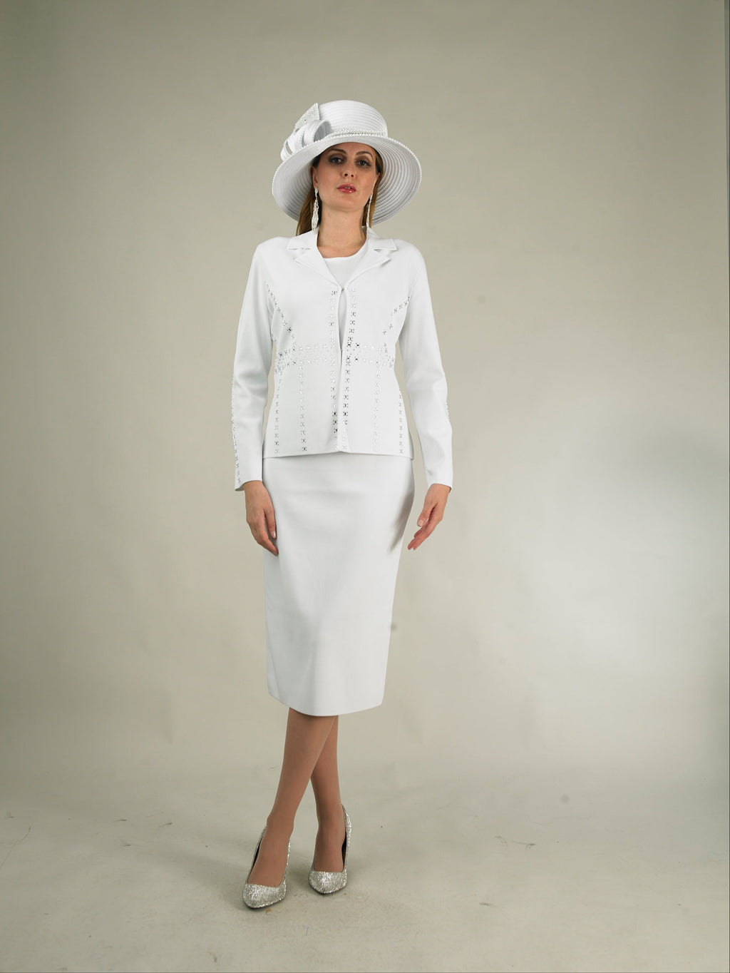 769 - 2 Piece Long Sleeve Mid-Length Skirt Suit