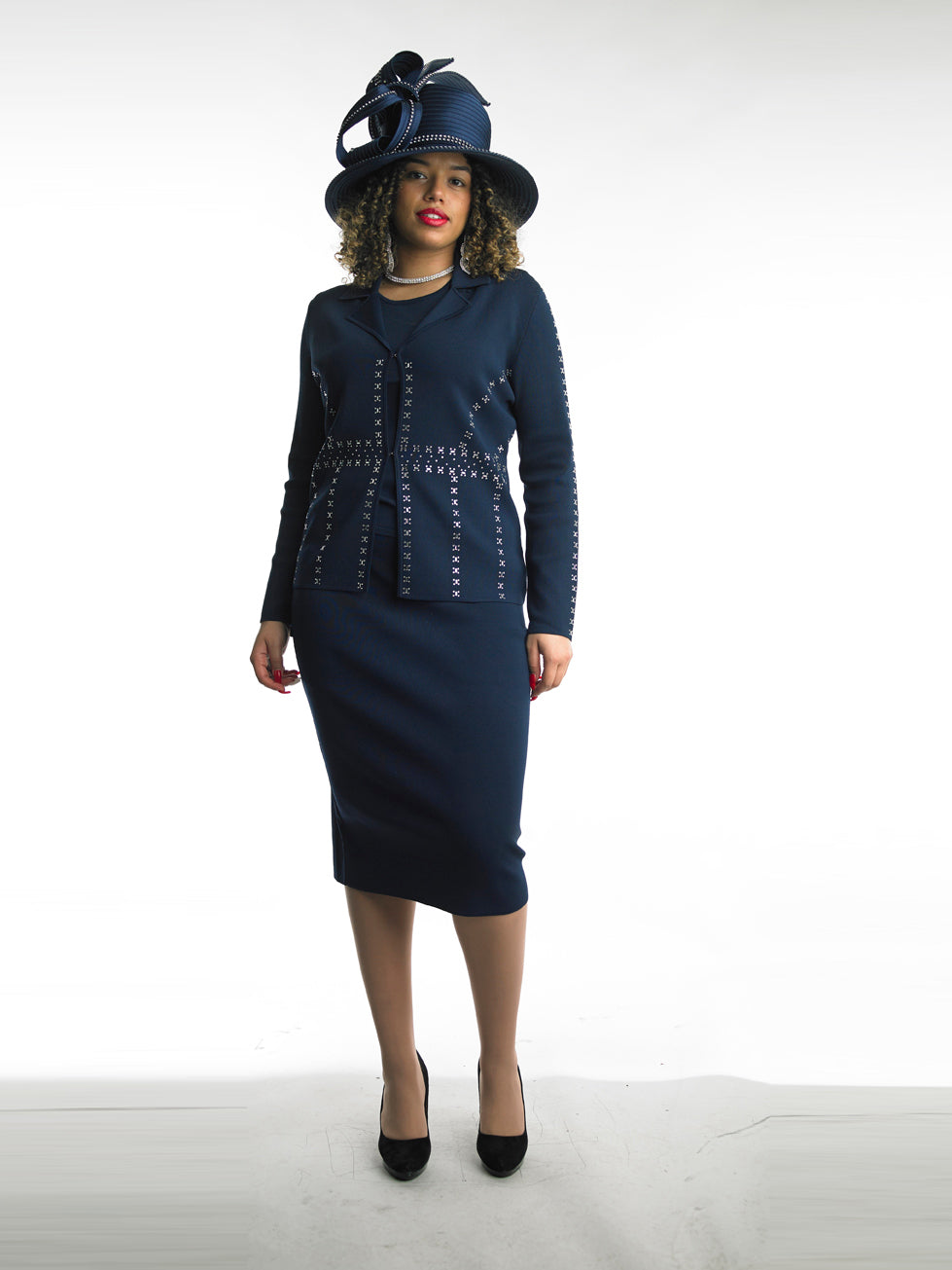 769 - 2 Piece Long Sleeve Mid-Length Skirt Suit