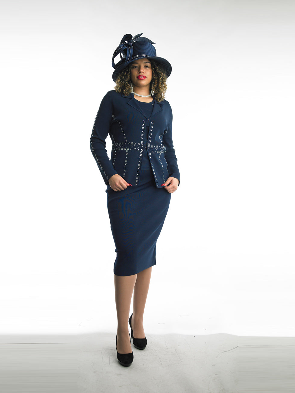 769 - 2 Piece Long Sleeve Mid-Length Skirt Suit
