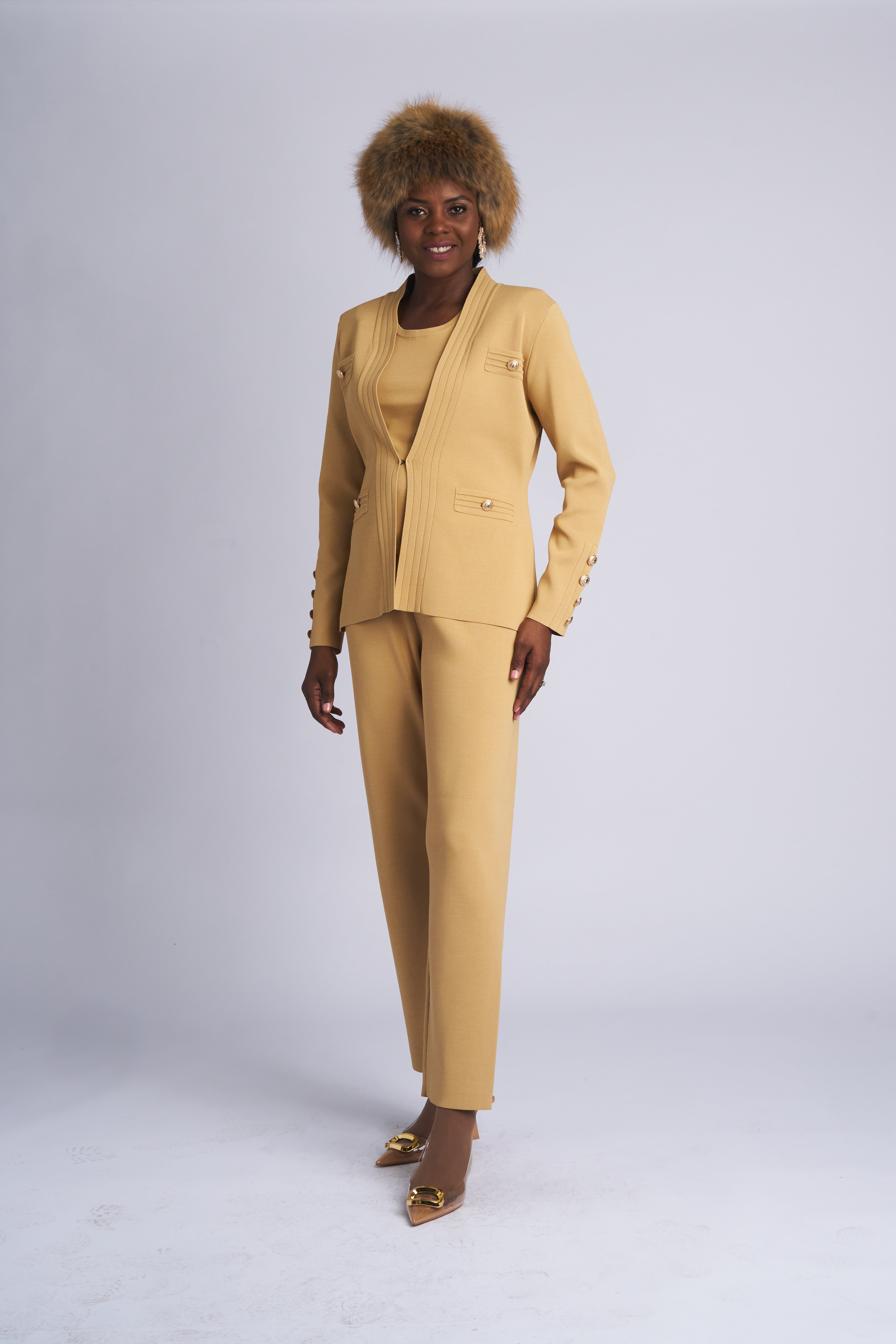 780 - 3 Piece Long Sleeve Long Length Knit Pant Suit