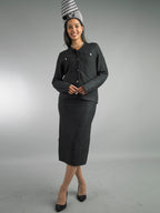 2-Piece Long Sleeve Mid-Length Knit Skirt Suit