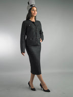 2-Piece Long Sleeve Mid-Length Knit Skirt Suit