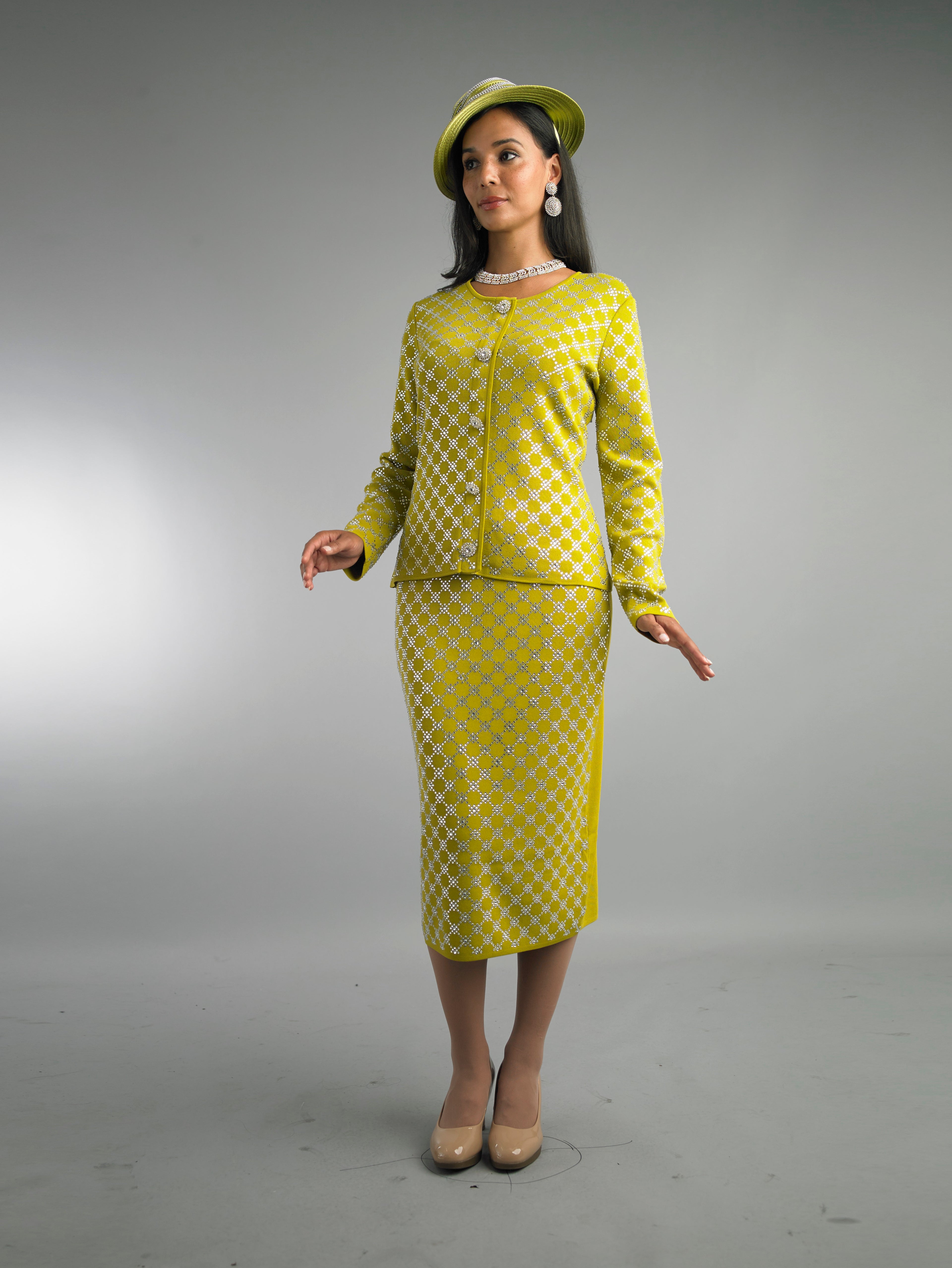 853 - 2 Piece Long Sleeve Mid-Length Skirt Suit