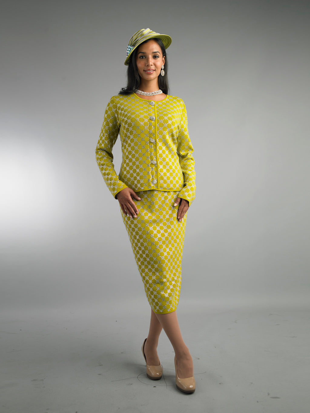 853 - 2 Piece Long Sleeve Mid-Length Skirt Suit