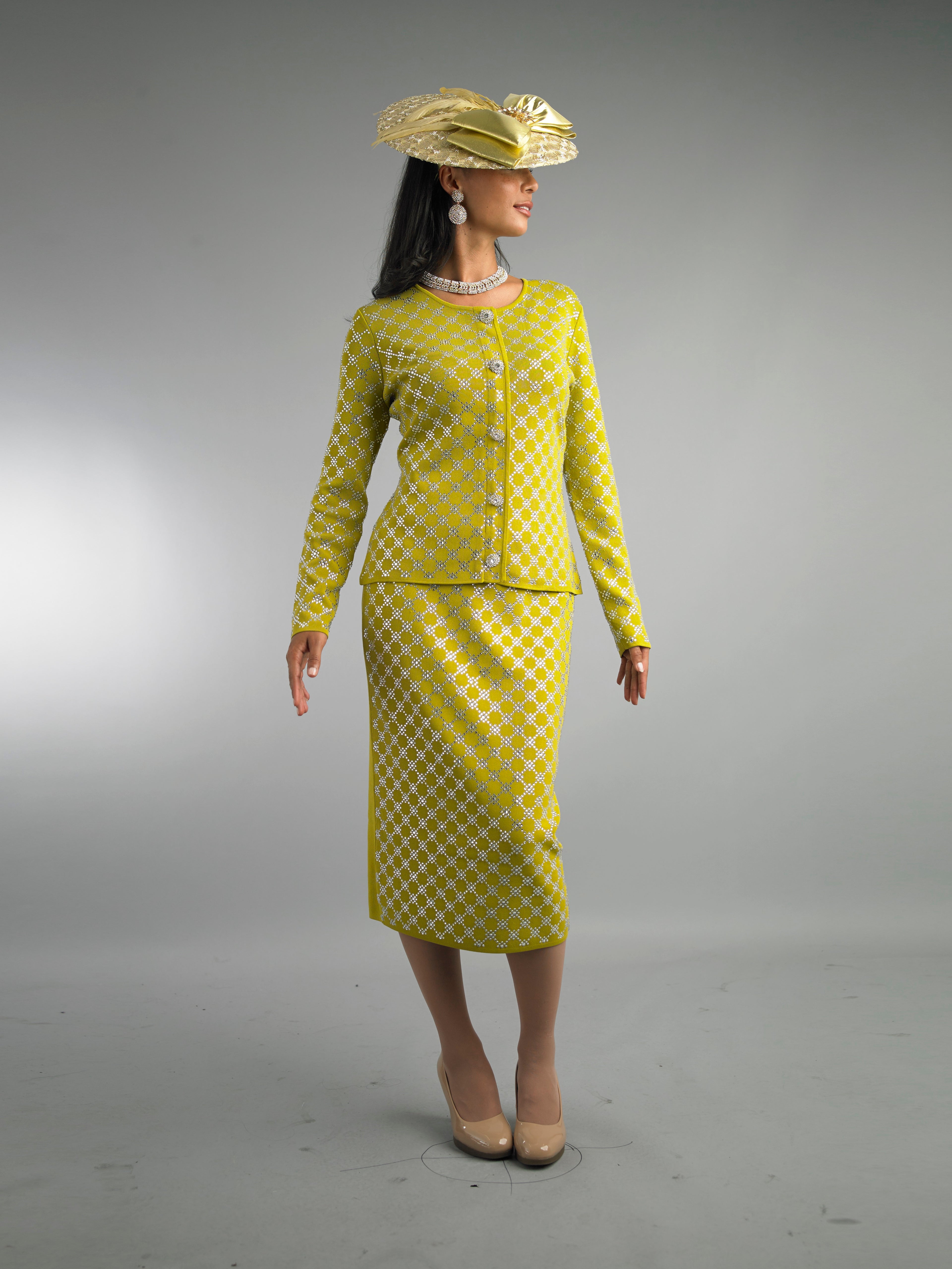 853 - 2 Piece Long Sleeve Mid-Length Skirt Suit