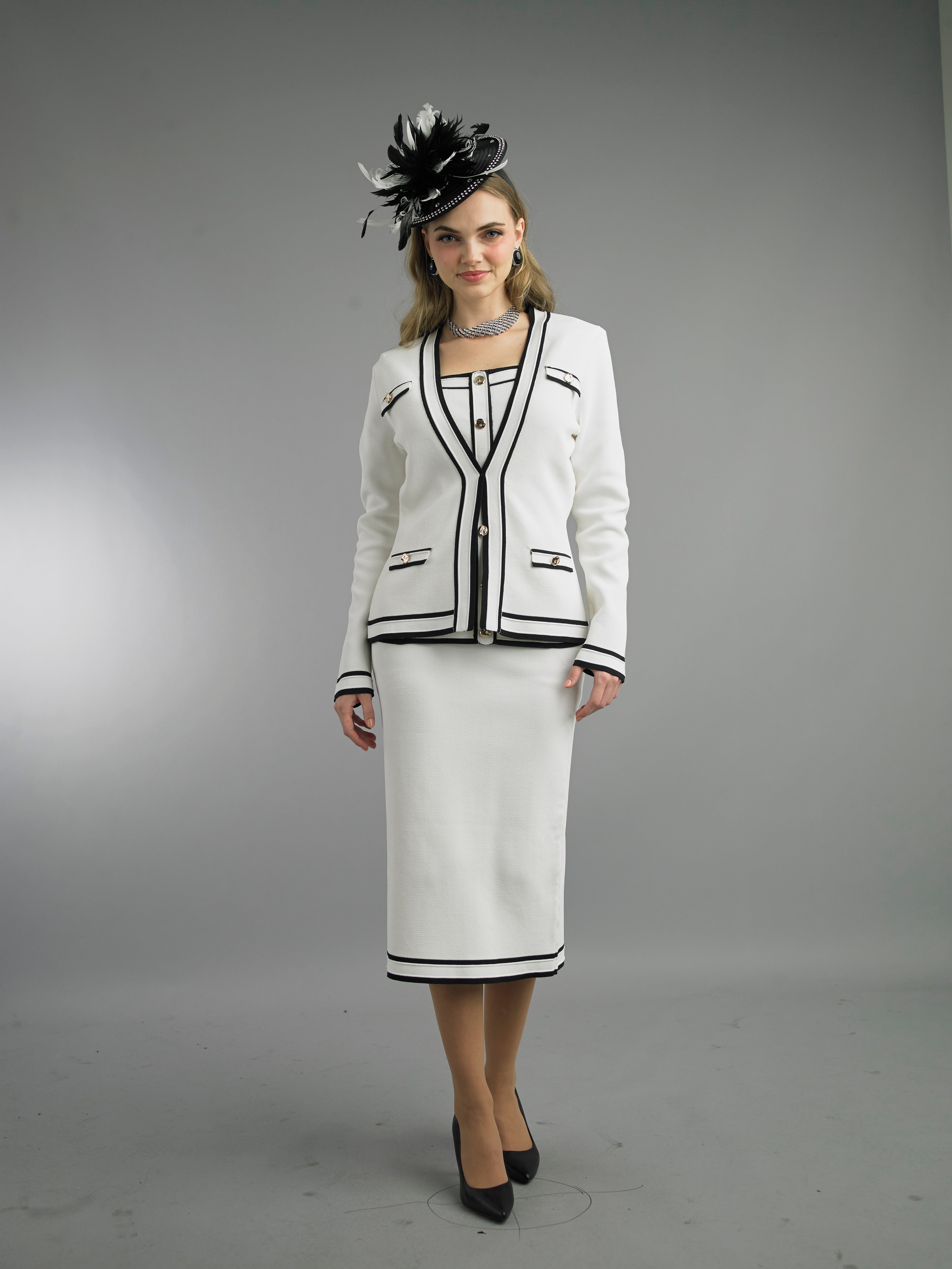 860 -  2 Piece Long Sleeve Mid-Length Skirt Suit