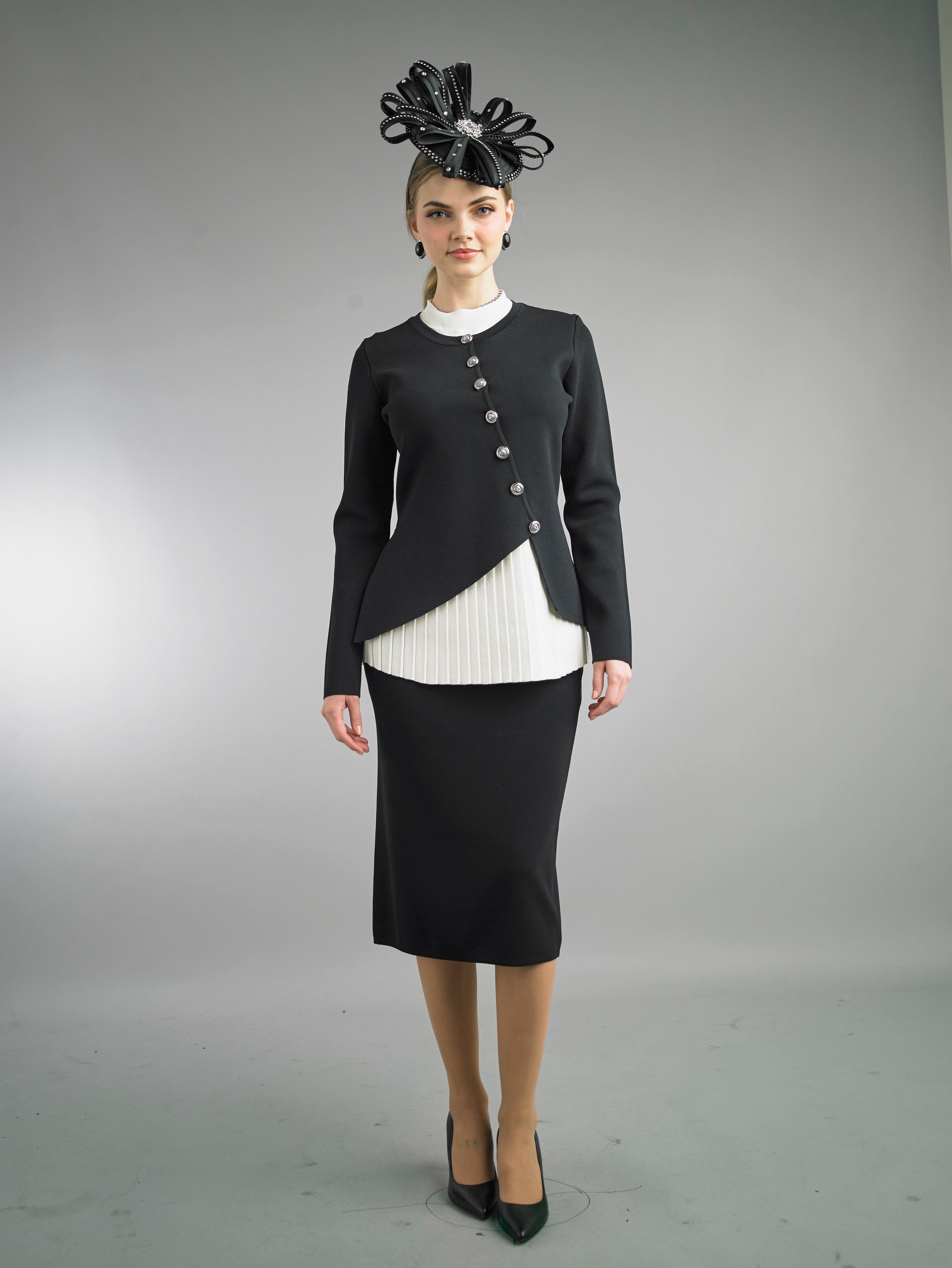 861 - 2 Piece Long Sleeve Mid-Length Skirt Suit