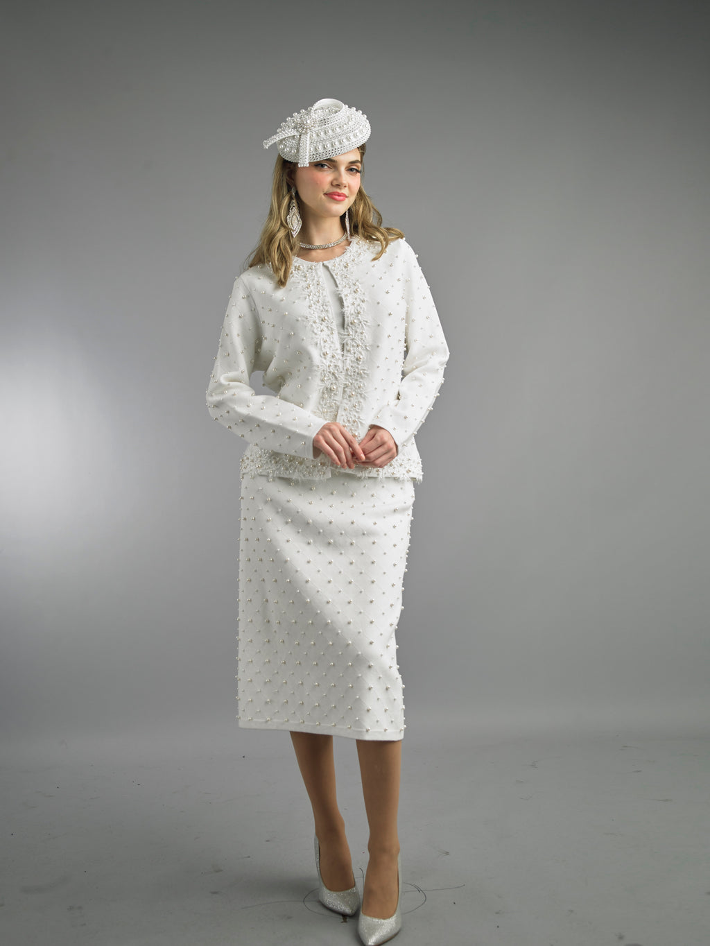 866 - 2 Piece Long Sleeve Mid-Length Skirt Suit
