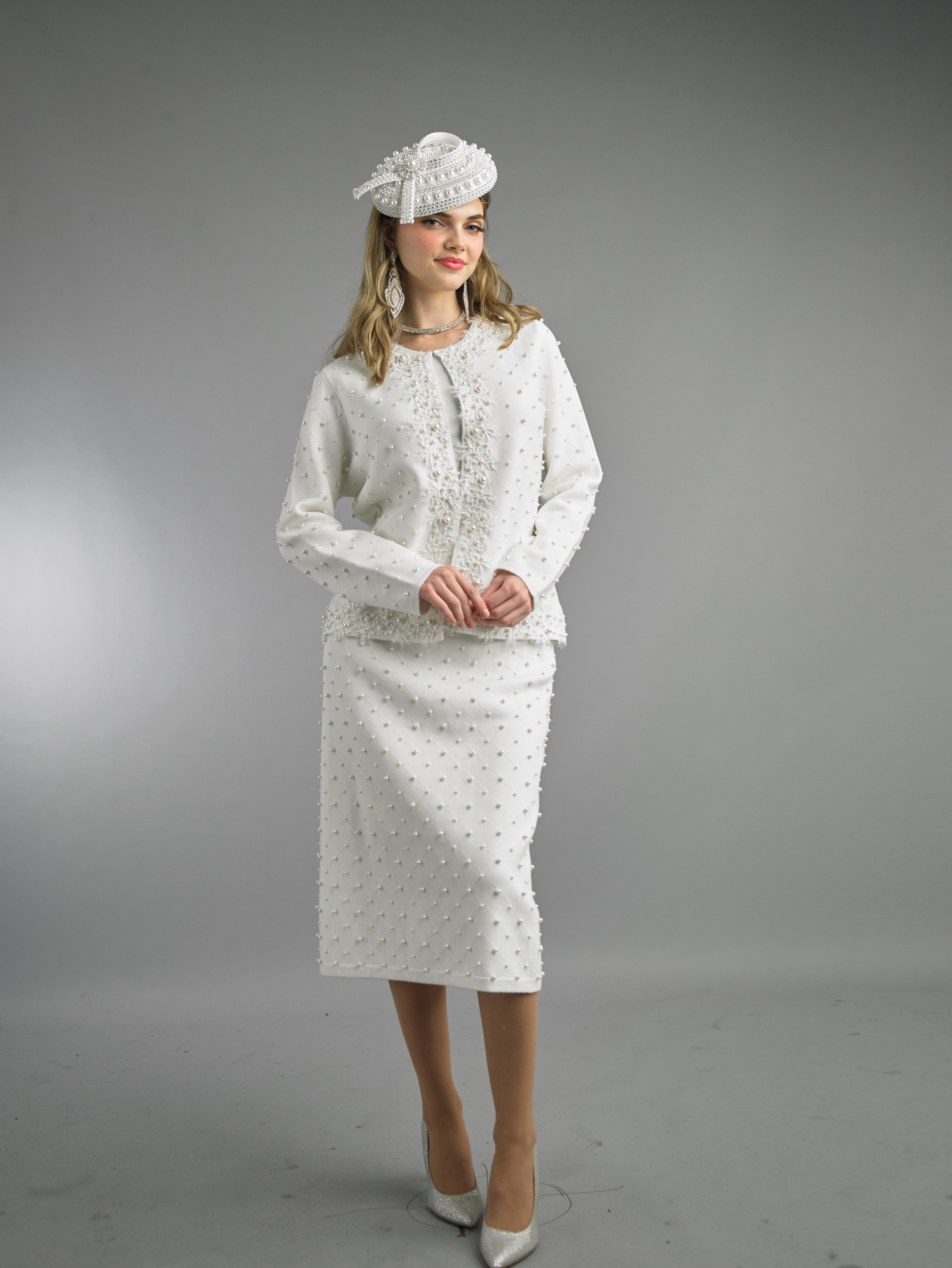 866 - 2 Piece Long Sleeve Mid-Length Skirt Suit