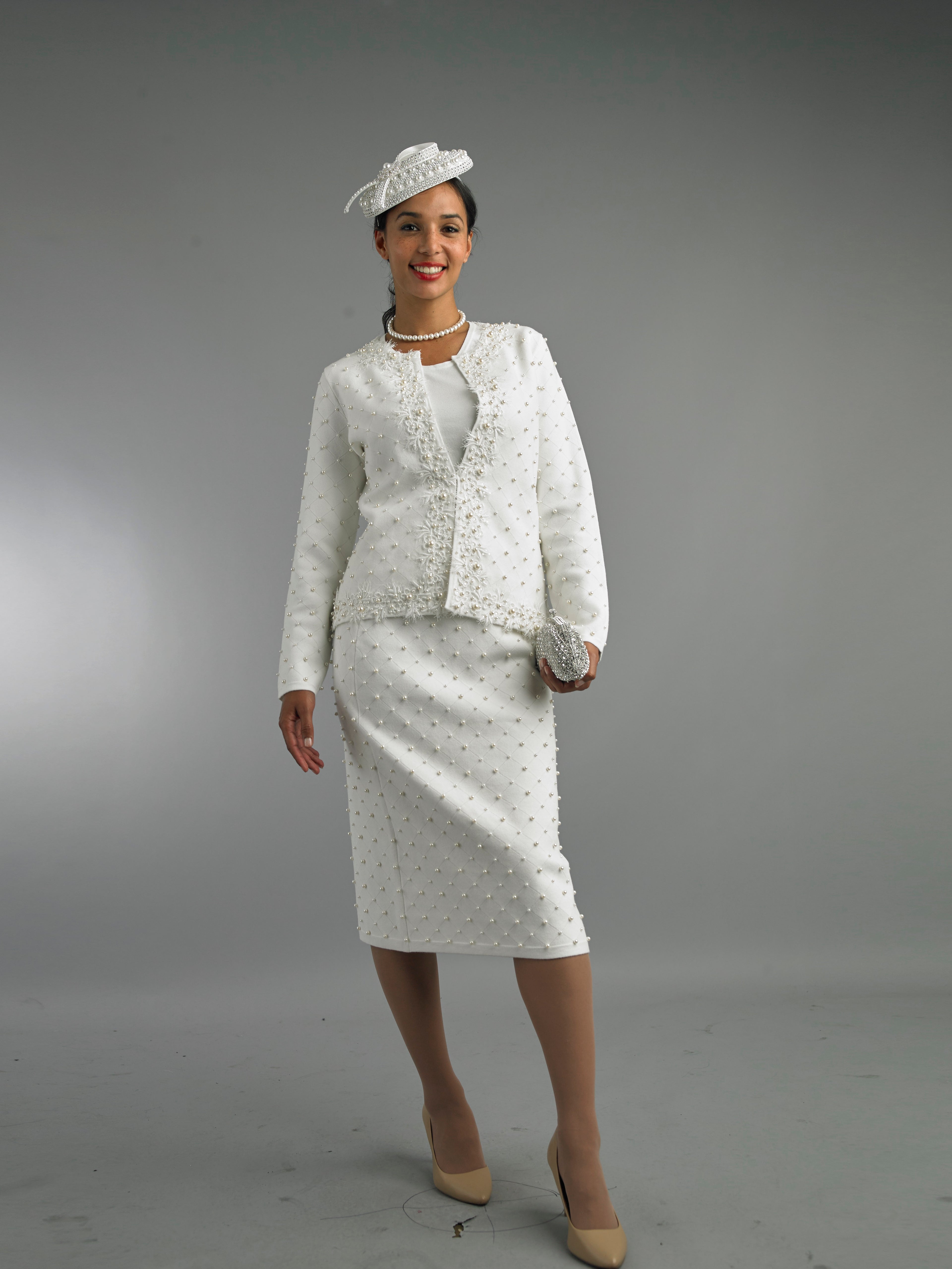 866 - 2 Piece Long Sleeve Mid-Length Skirt Suit