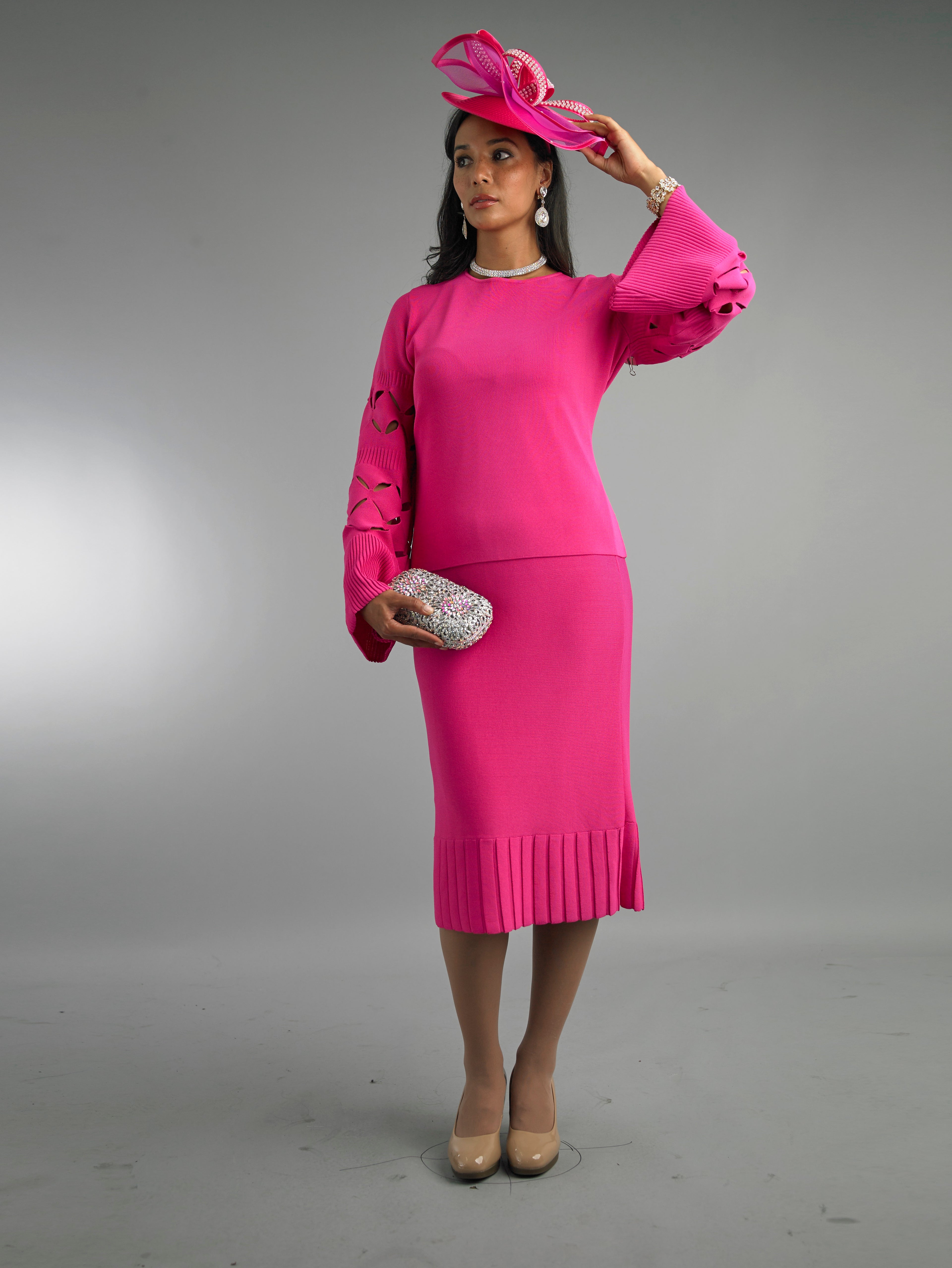 879 - 2 Piece Long sleeve Mid-Length Blouse & Skirt Set