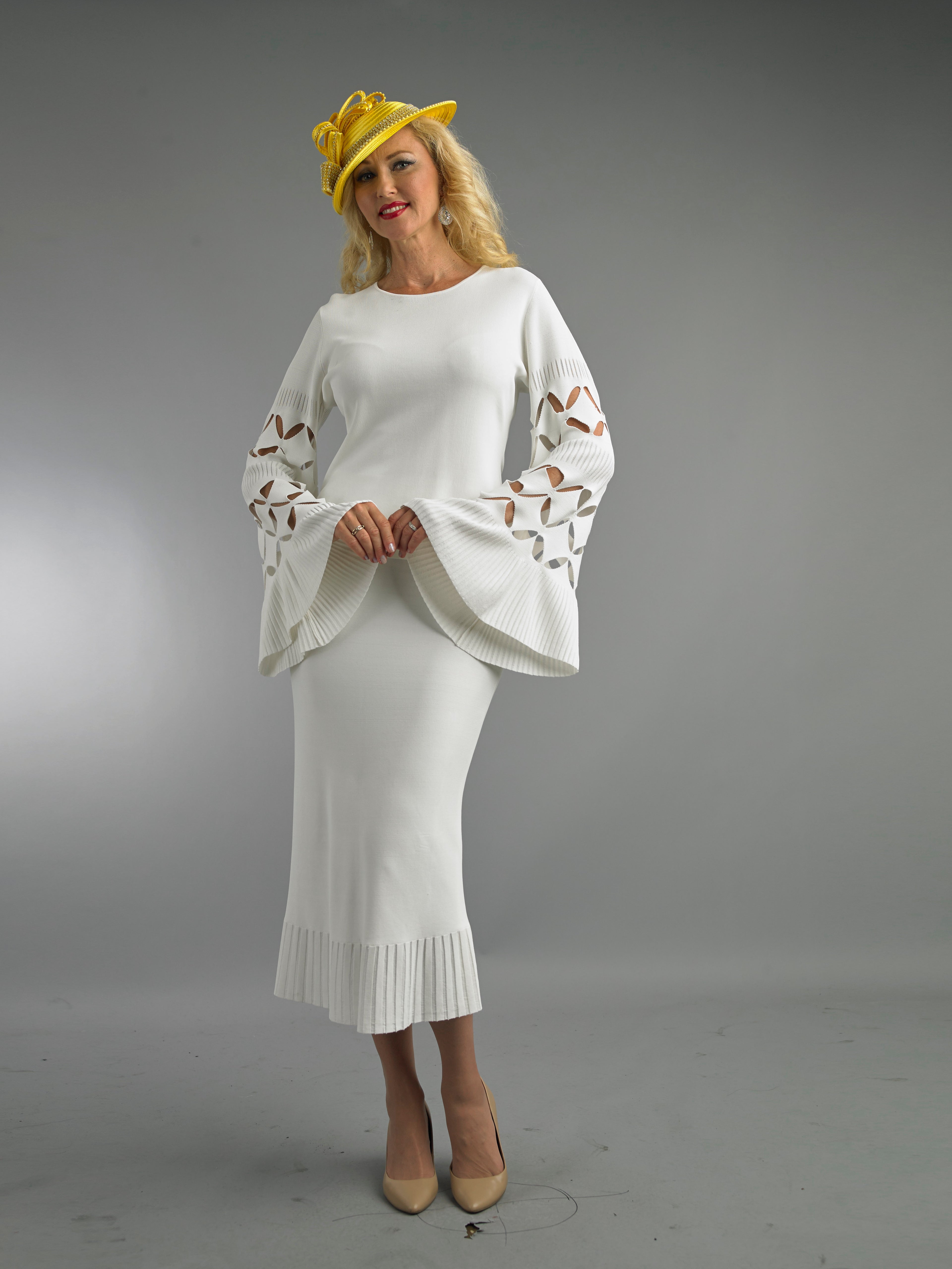 879 - 2 Piece Long sleeve Mid-Length Blouse & Skirt Set