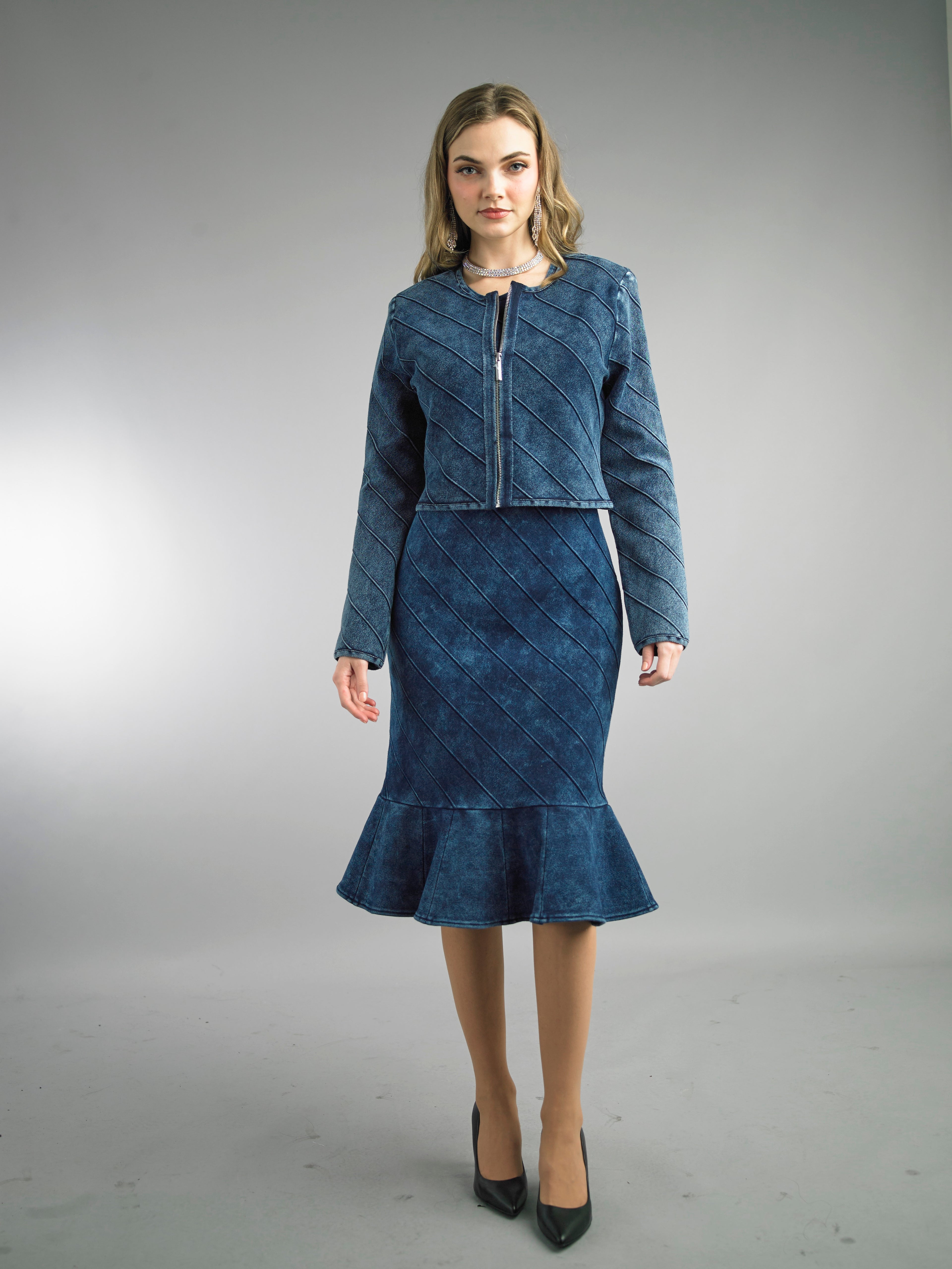 884 - 2 Piece Long Sleeve Mid-Length Knit Dress