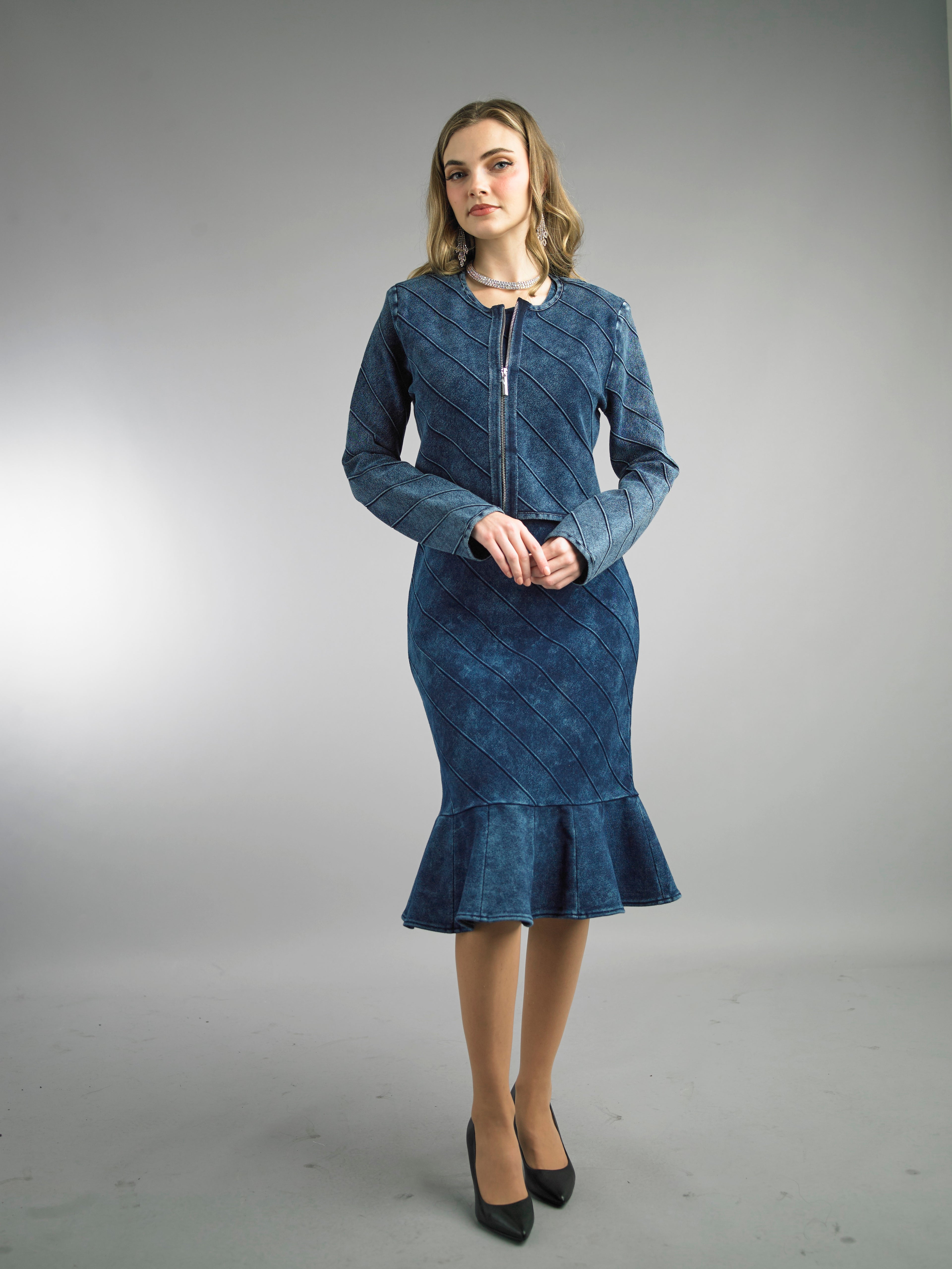 884 - 2 Piece Long Sleeve Mid-Length Knit Dress