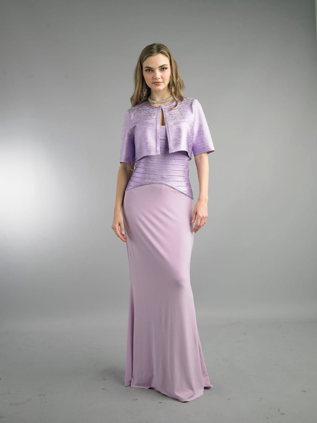 885 - 2 Piece Short Sleeve Long Dress