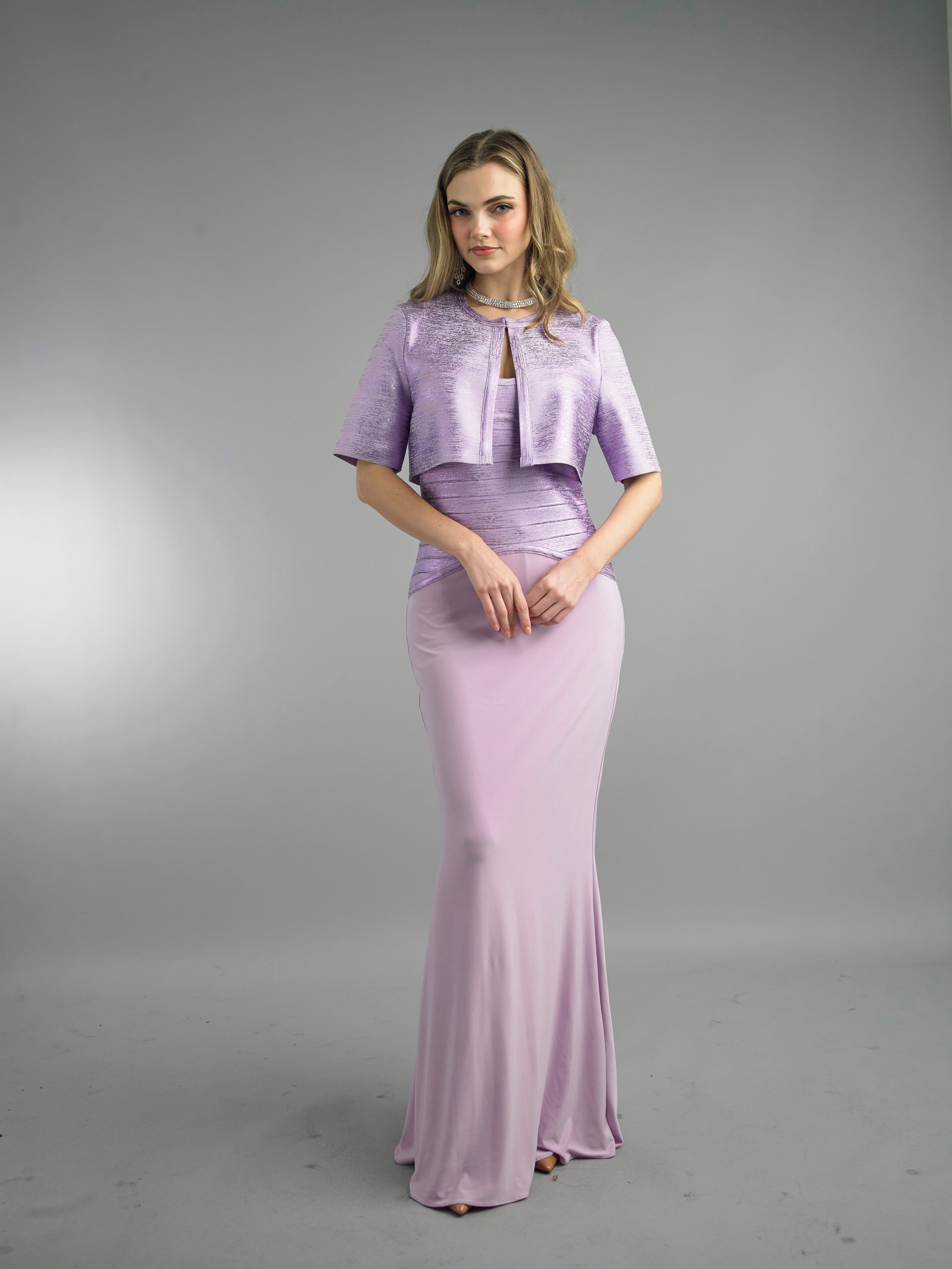 885 - 2 Piece Short Sleeve Long Dress