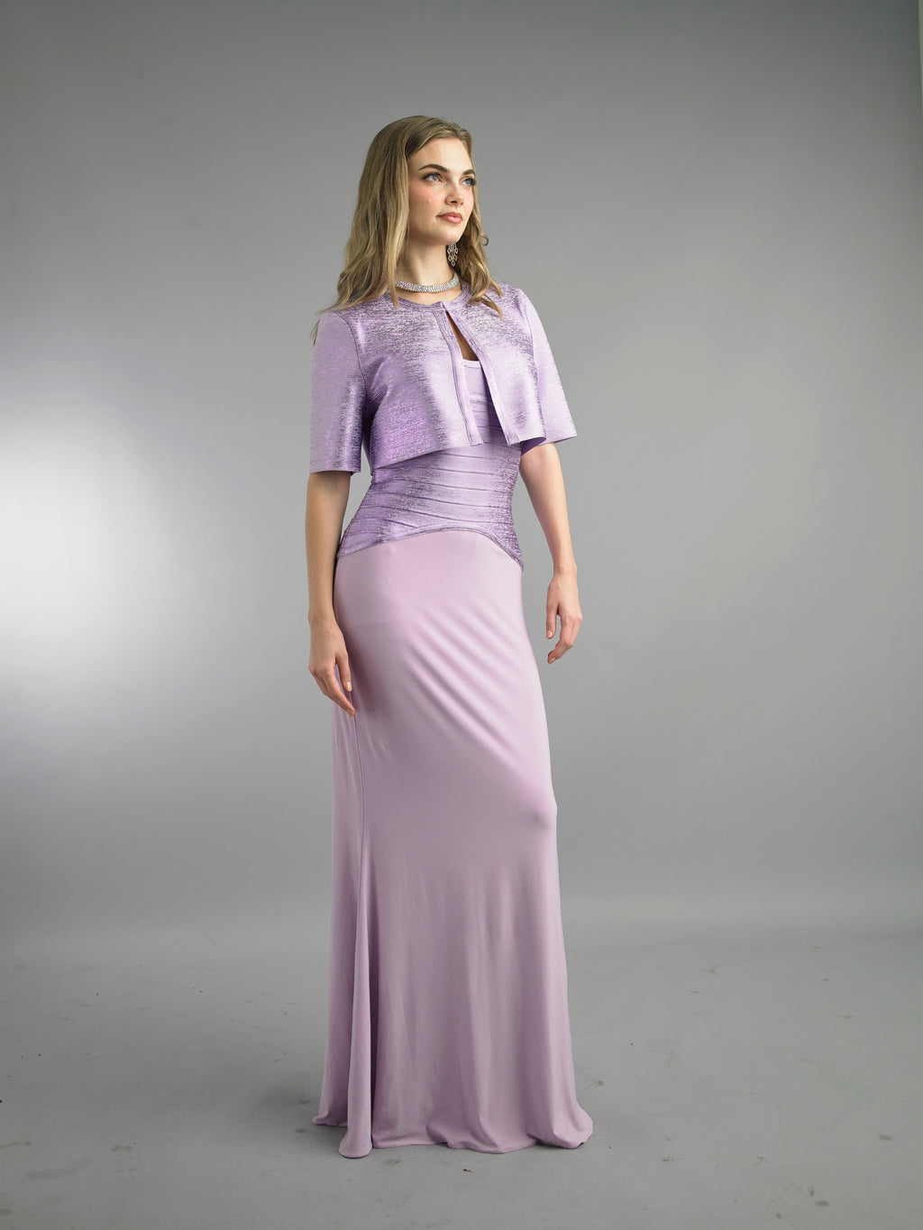 885 - 2 Piece Short Sleeve Long Dress