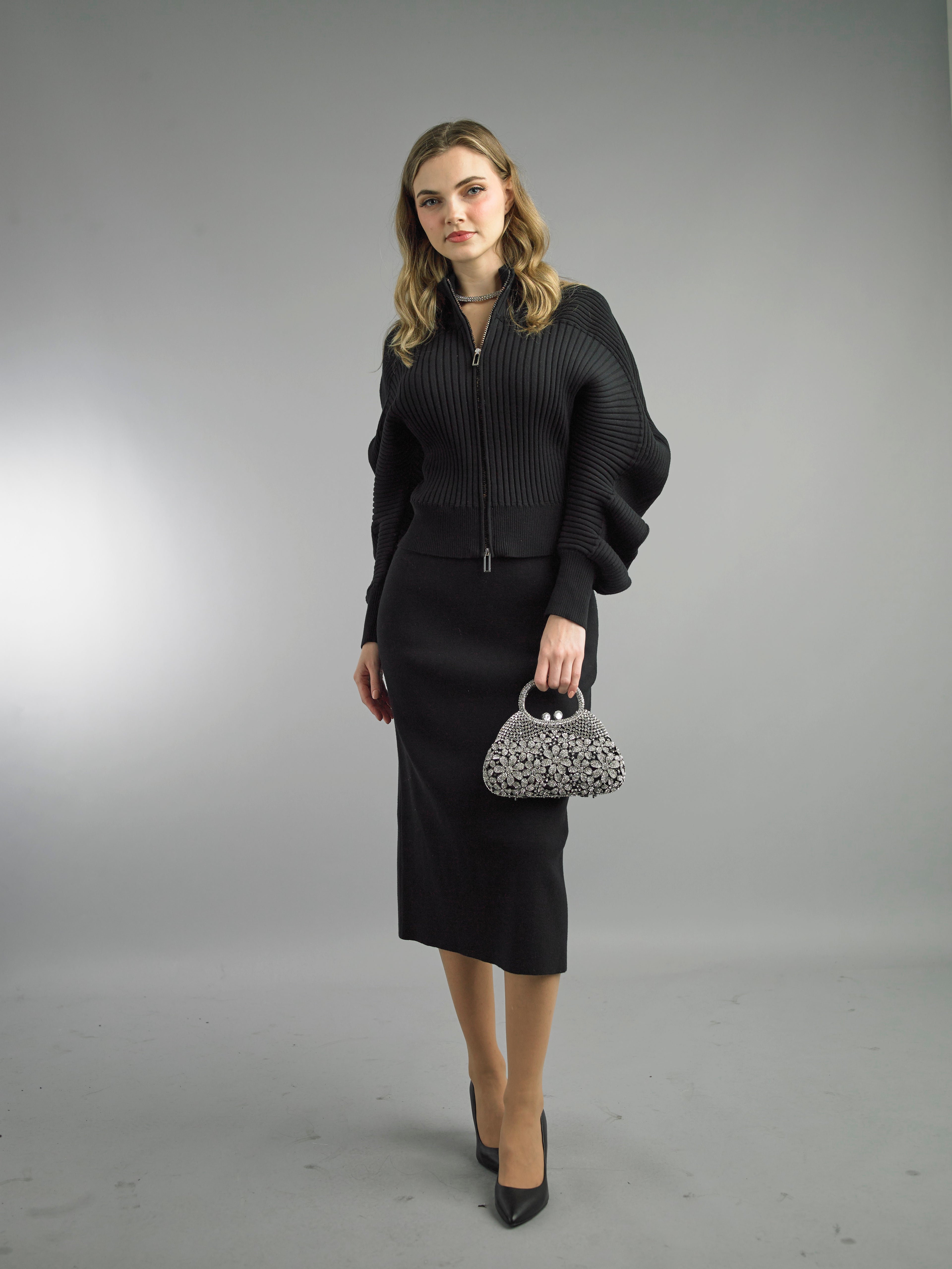 887 - 2 Piece Long Sleeve Mid-Length Skirt Suit