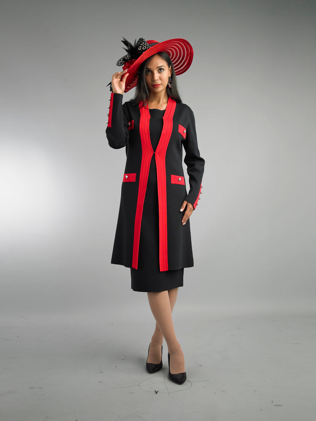 891 - 2 Piece Long Sleeve Mid-Length Skirt Suit