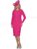 3-Piece Fine Crochet Skirt Suit w/ Rhinestone Buttons
