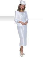 2-Piece Silky Twill Skirt Suit w/ Rhinestone Neckline & Sleeves