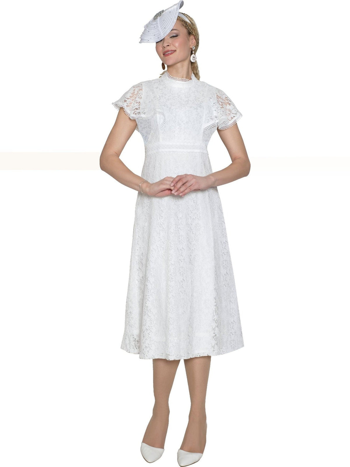 Lace Dress w/ Flutter Cape Sleeves