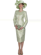 2-Piece Elegant Shimmer Novelty Skirt Suit w/ Rhinestone Buttons