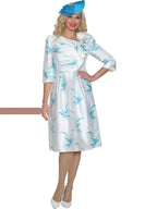 Light Brocade Dress w/ Rhinestone Flower Brooch